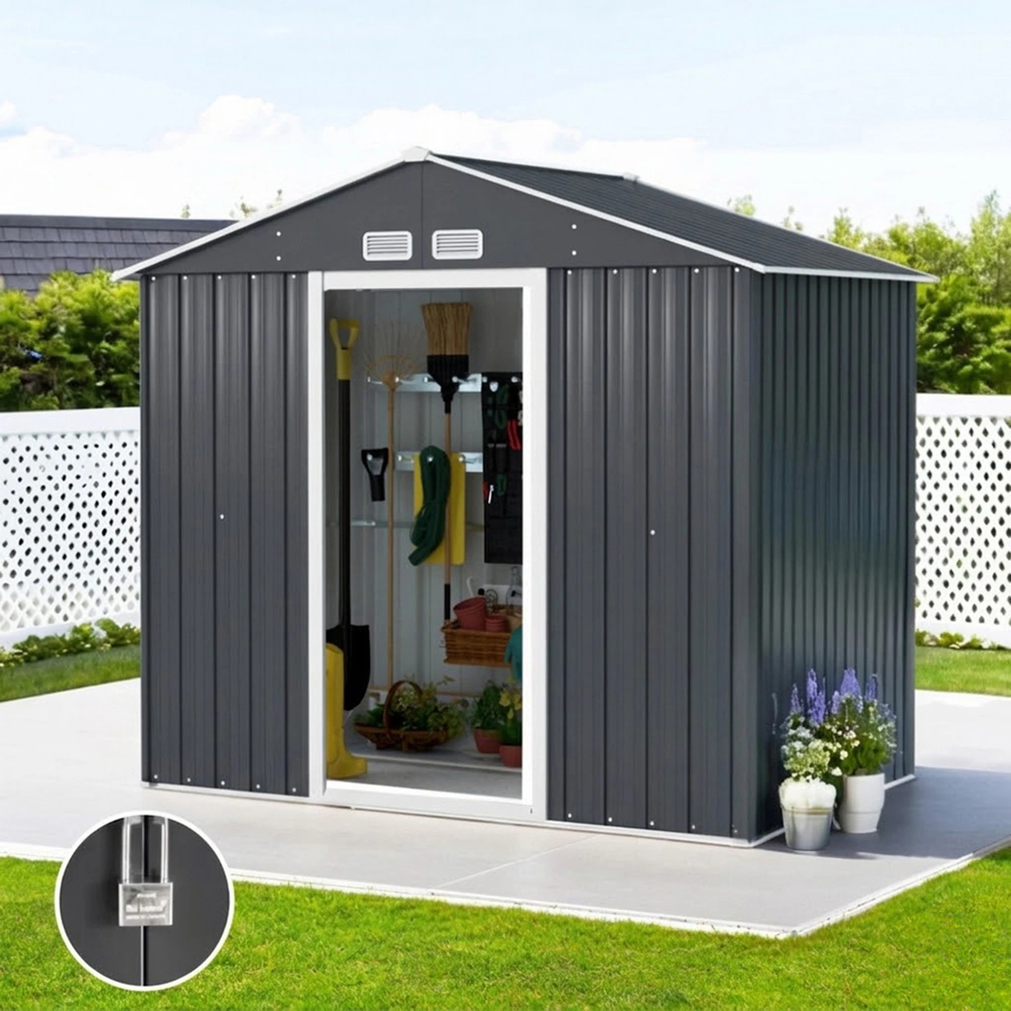 5 Giantz Garden Shed Outdoor Storage Tool Workshop House Shelter Sliding Door - Grey, 5 of 7