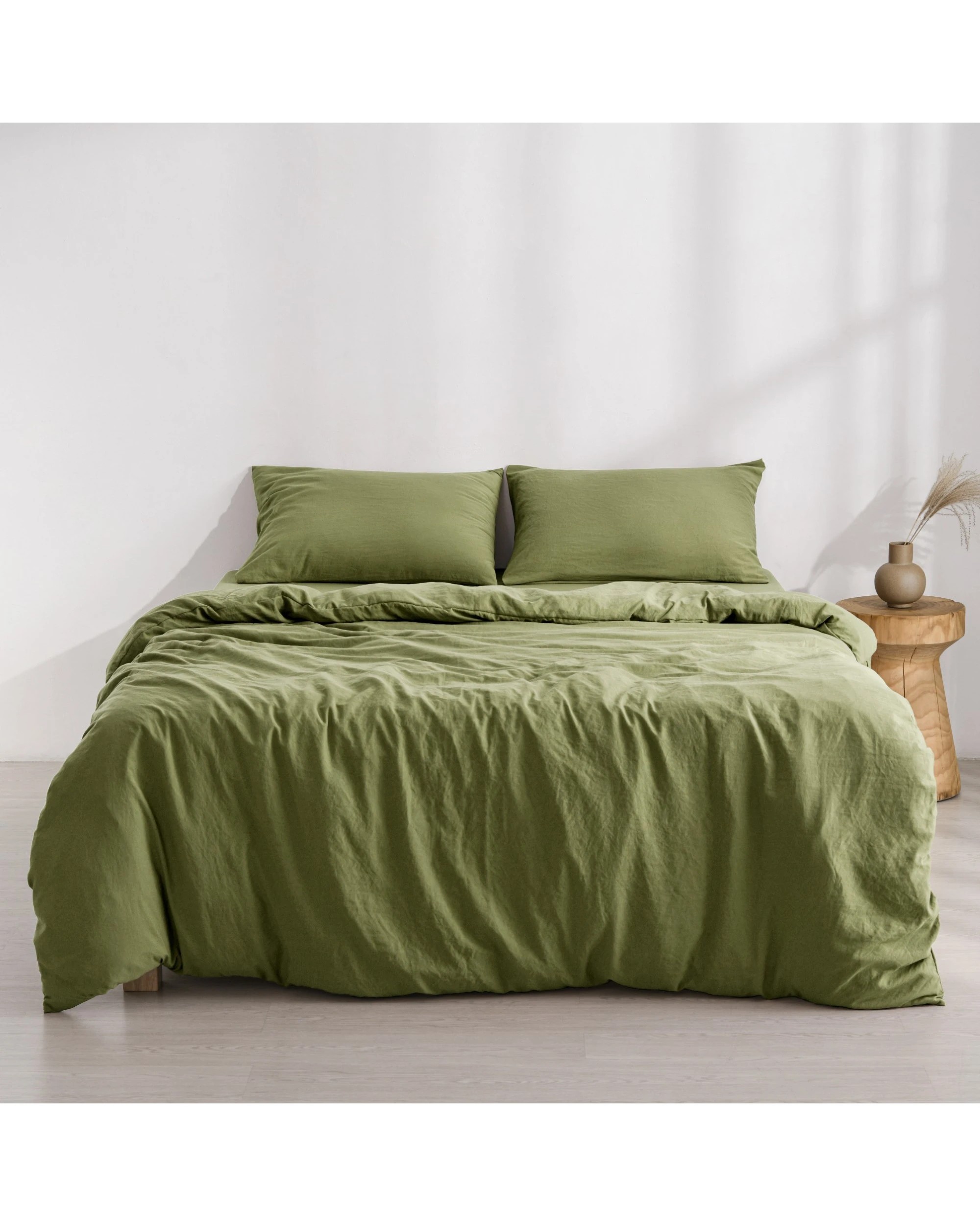 1 Dreamaker Superfine Washed Microfibre Quilt Cover Set - Queen Bed - Olive, 1 of 7