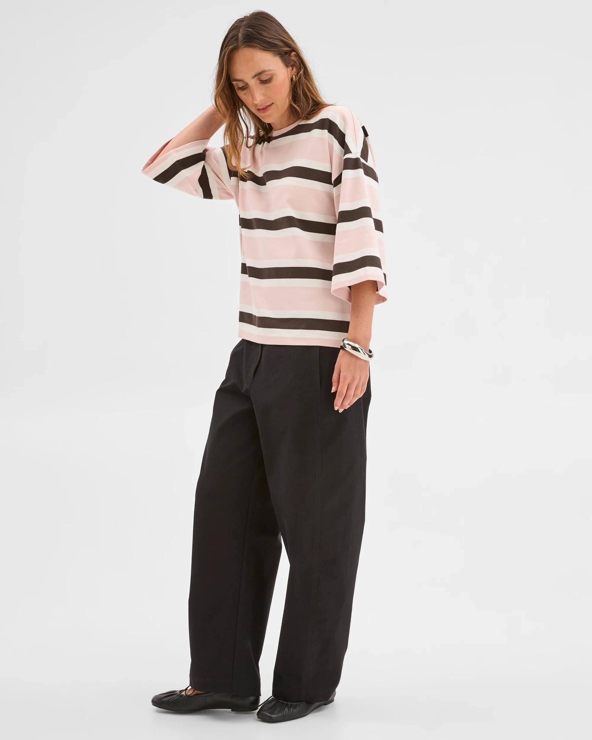 3 Target Woman Australian Cotton 3/4 Length Wide Sleeve Boxy T-Shirt PALE ROSE/BLACK COFFEE/CLOUD DANCER, 3 of 7