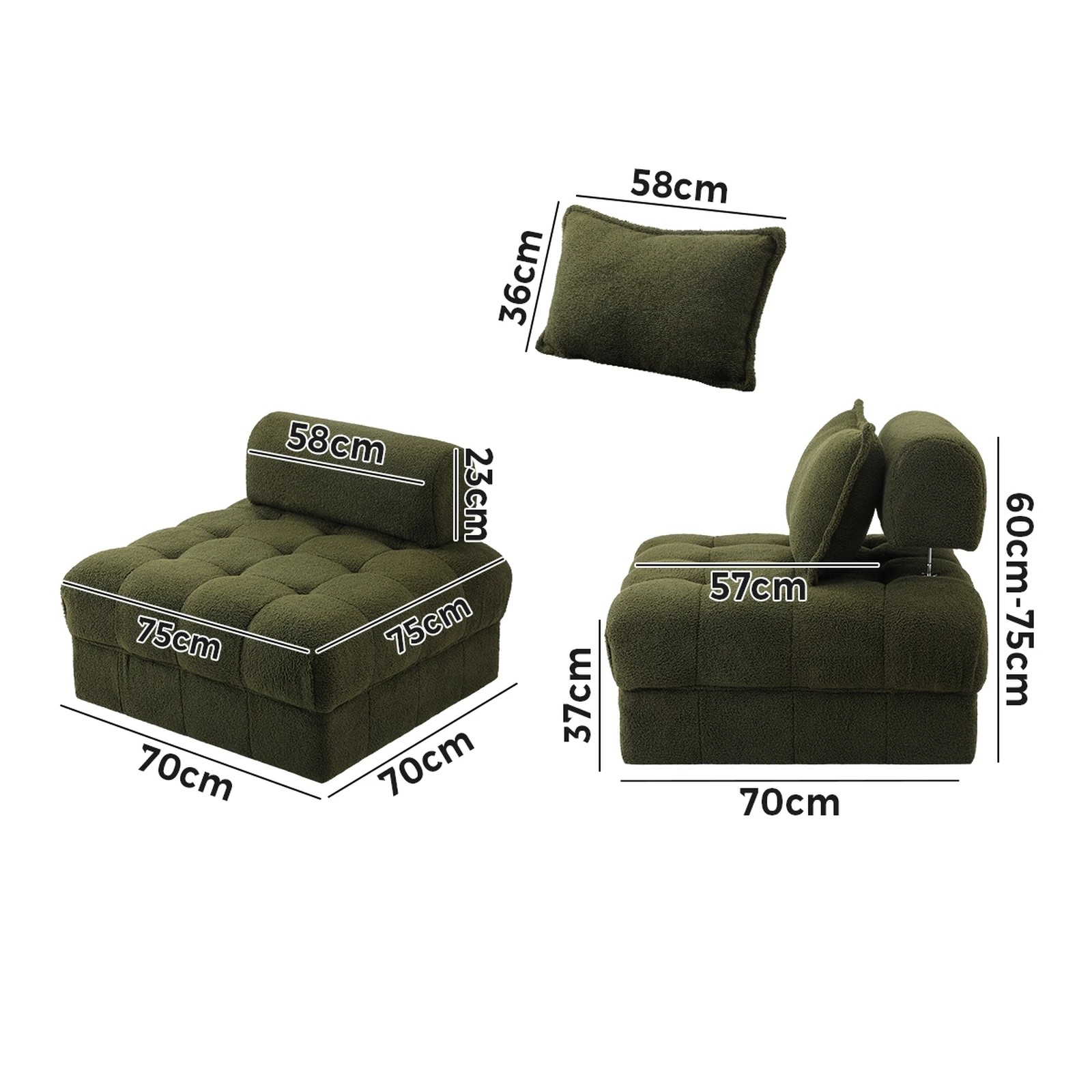 10 Oikiture 3 Seater Boucle Modular Sofa Lounge Chair Armless Tofu Back
 - Green - Green, 10 of 10