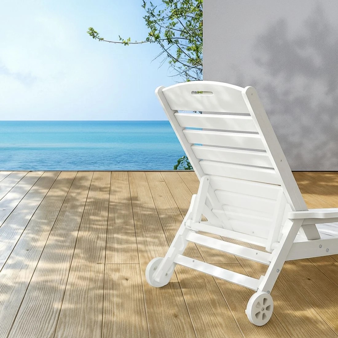 4 Gardeon Sun Lounge Lounger Beach Chair HDPE Patio Outdoor Furniture with Wheels - White, 4 of 6