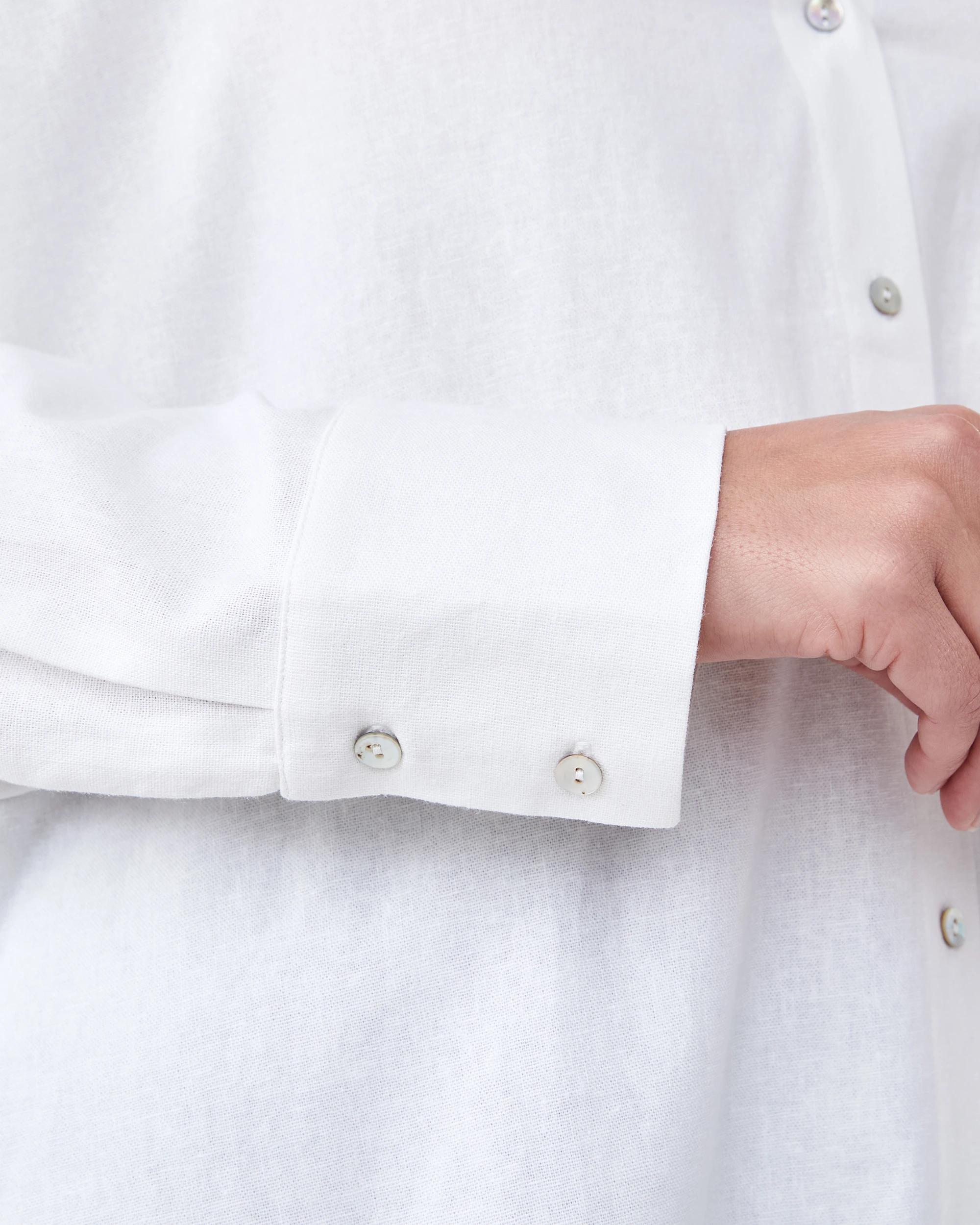 7 Long Sleeve Oversized Linen Blend Shirt White, 7 of 8