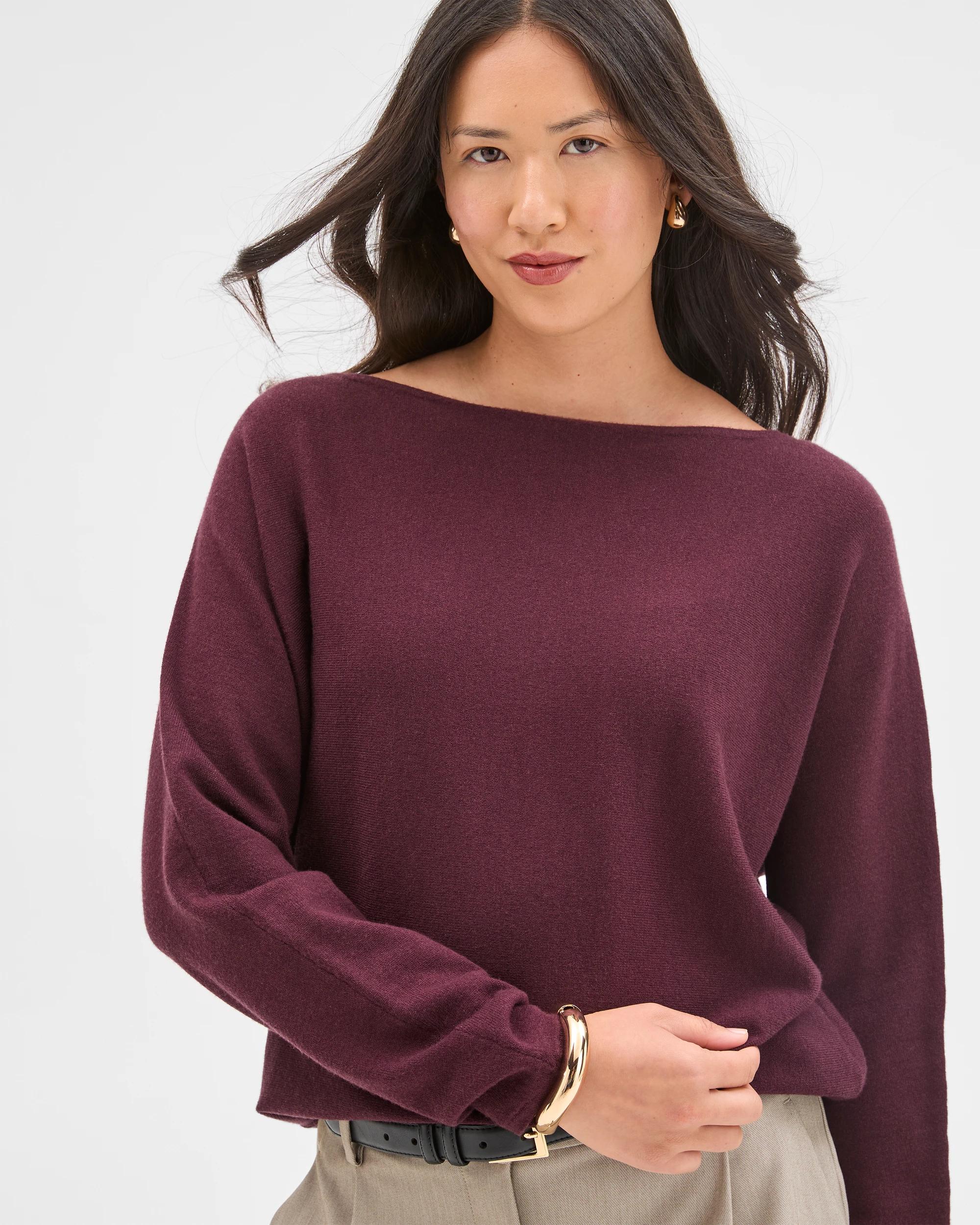 2 Preview Dolman Sleeve Boat Neck Knit Jumper PINOT, 2 of 6