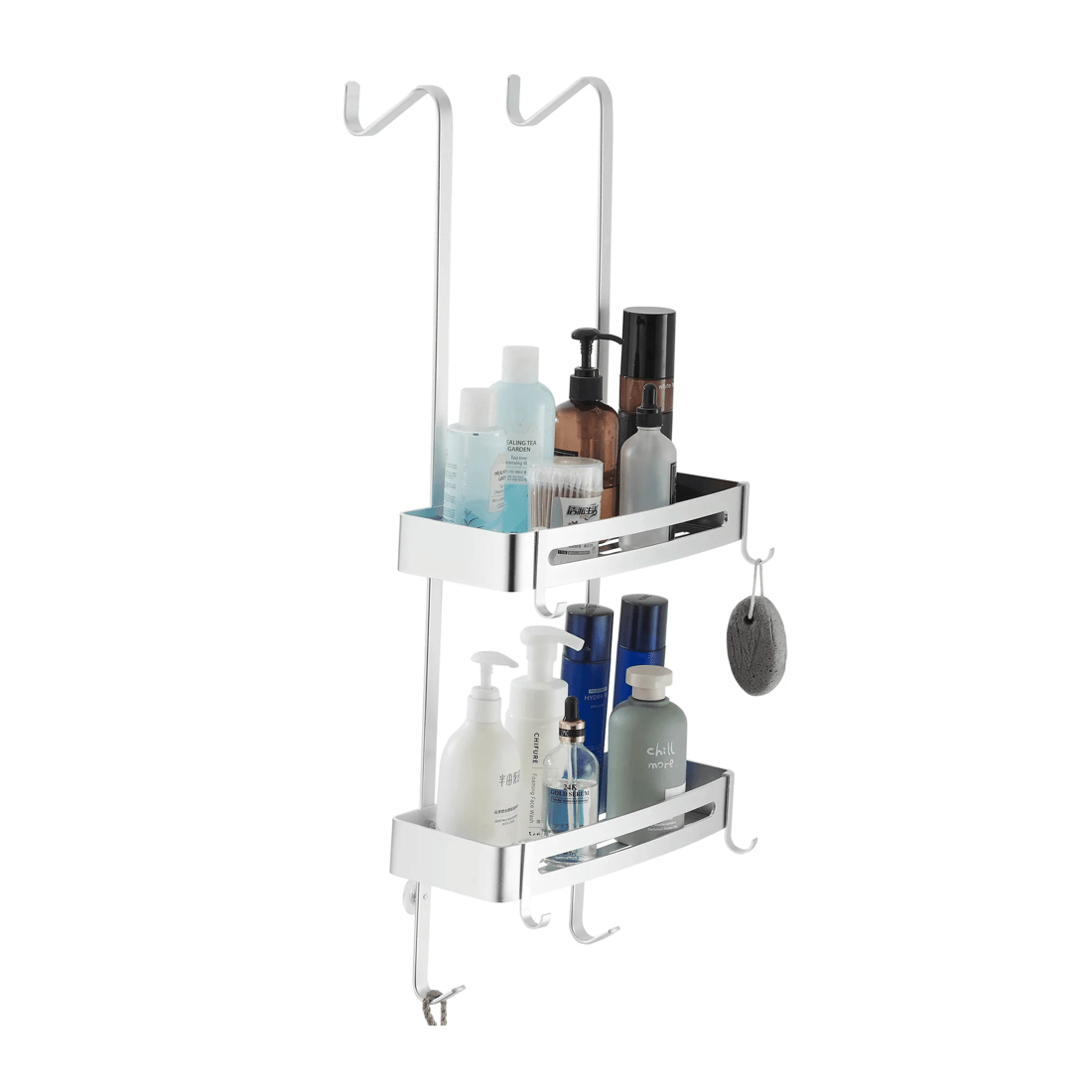 2 2 Tier Bathroom Shower Caddy Aluminium Alloy Rust Free Waterproof Bath Storage Rack Organizer - Silver
 - Silver, 2 of 5