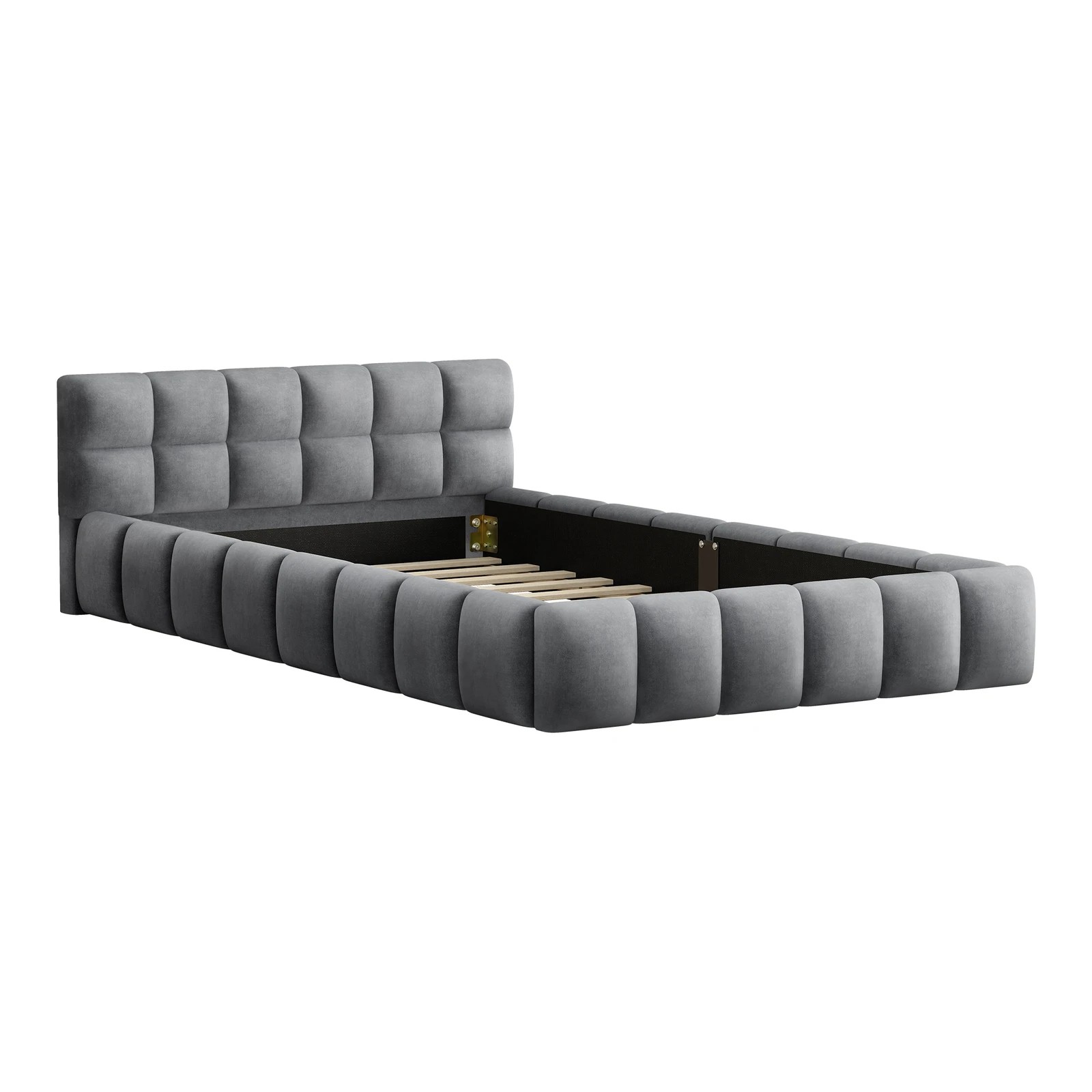 10 Alfordson Bed Frame King Single Tufted Headboard Foundation Velvet Talmon - Grey, 10 of 10