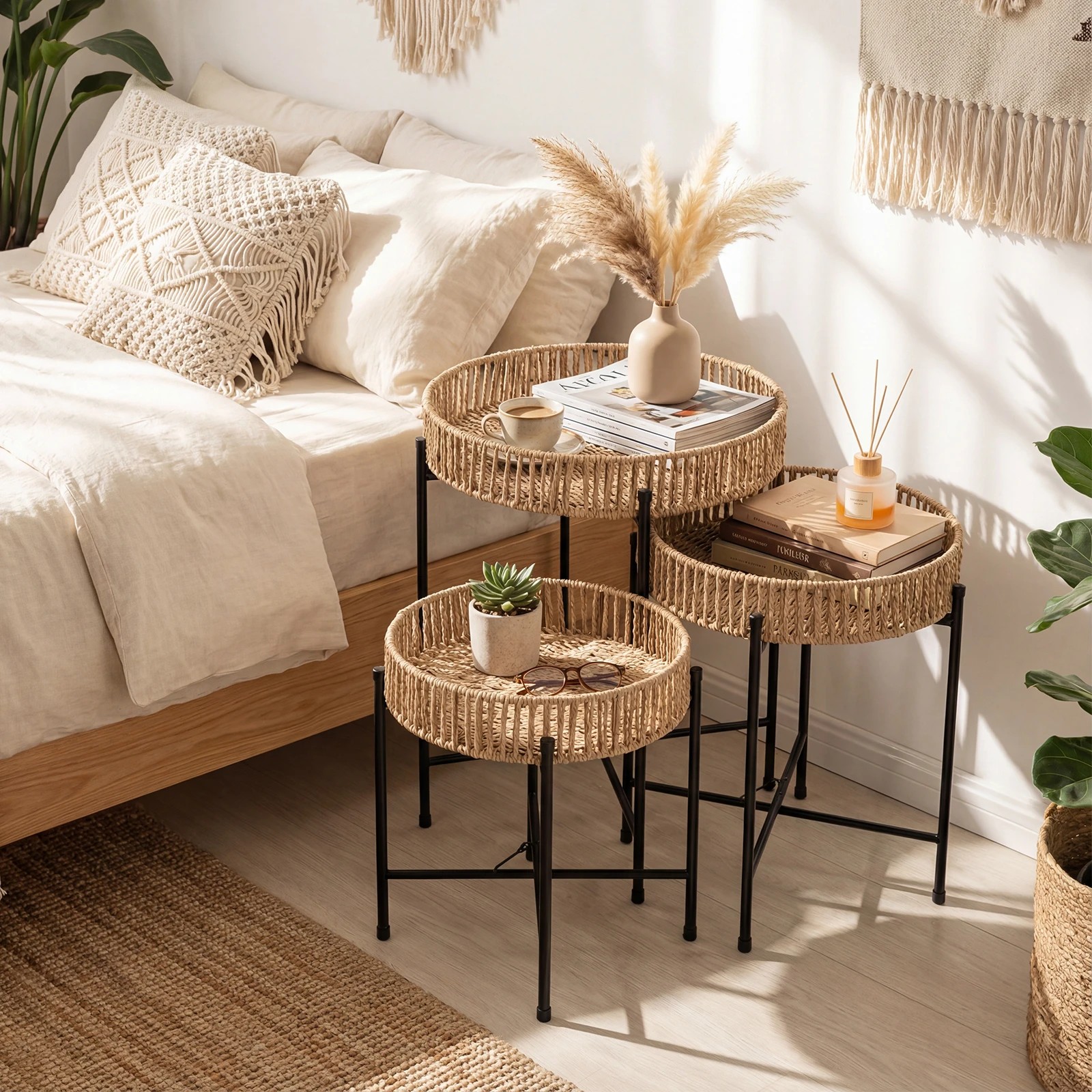 3 Costway Nesting Side Table Set of 3 Round End Table Coffee Table Nightstand, 3 of 4