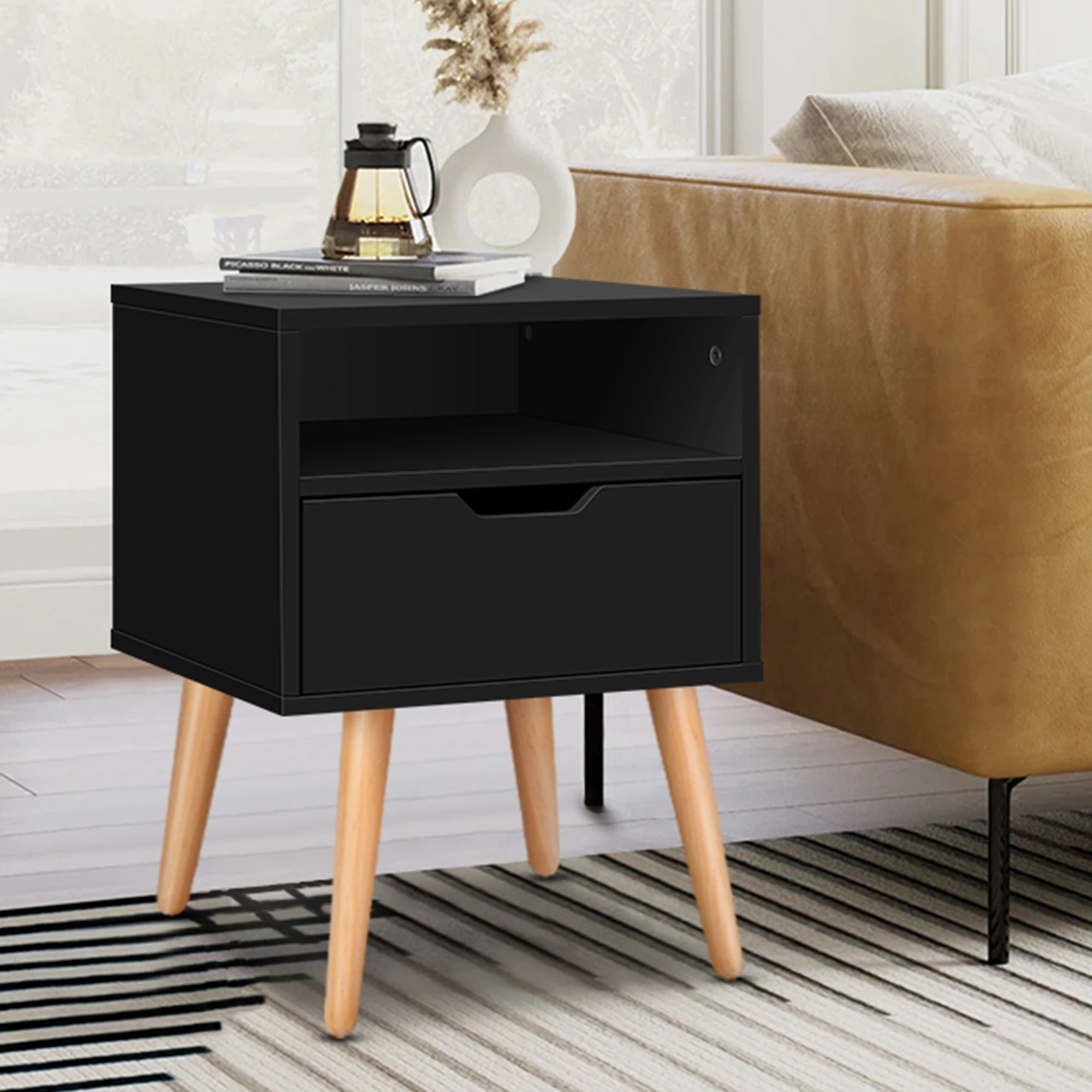 6 Alfordson Bedside Table Nightstand Side Storage Cabinet Scandinavian - Black, 6 of 10