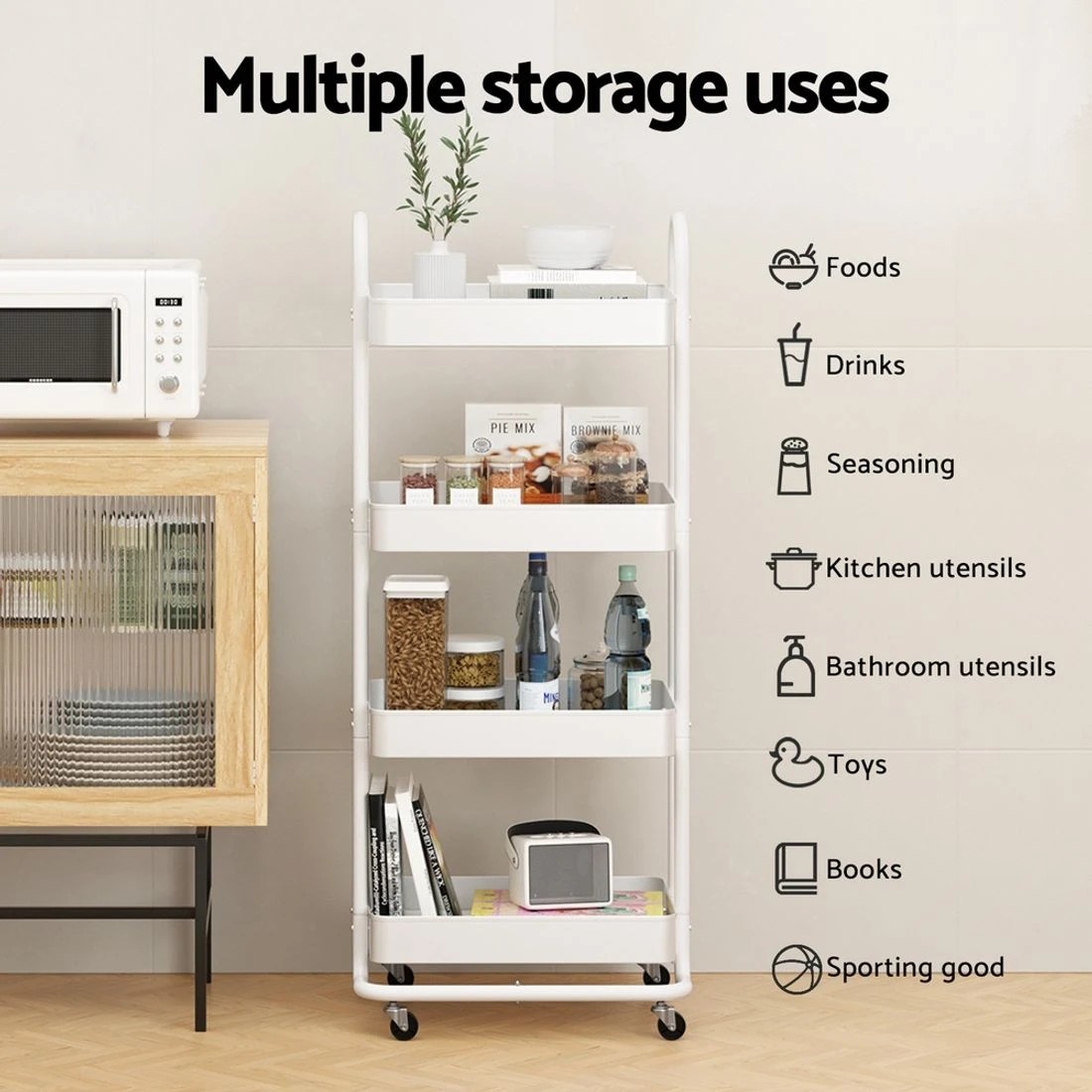 4 Artiss Storage Trolley Kitchen Cart 4 Tiers
 - White, 4 of 4