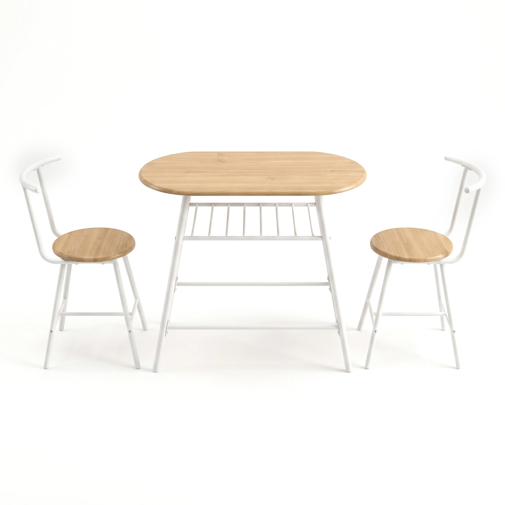 3 Artiss Oval Dining Table Set 3PC Space-Saving Bistro Kitchen Storage Wine Rack - Multi, 3 of 10