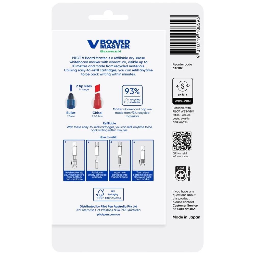 3 PILOT V Board Whiteboard Marker Bullet Asstd 4 Pk + 1 Refill, 3 of 8