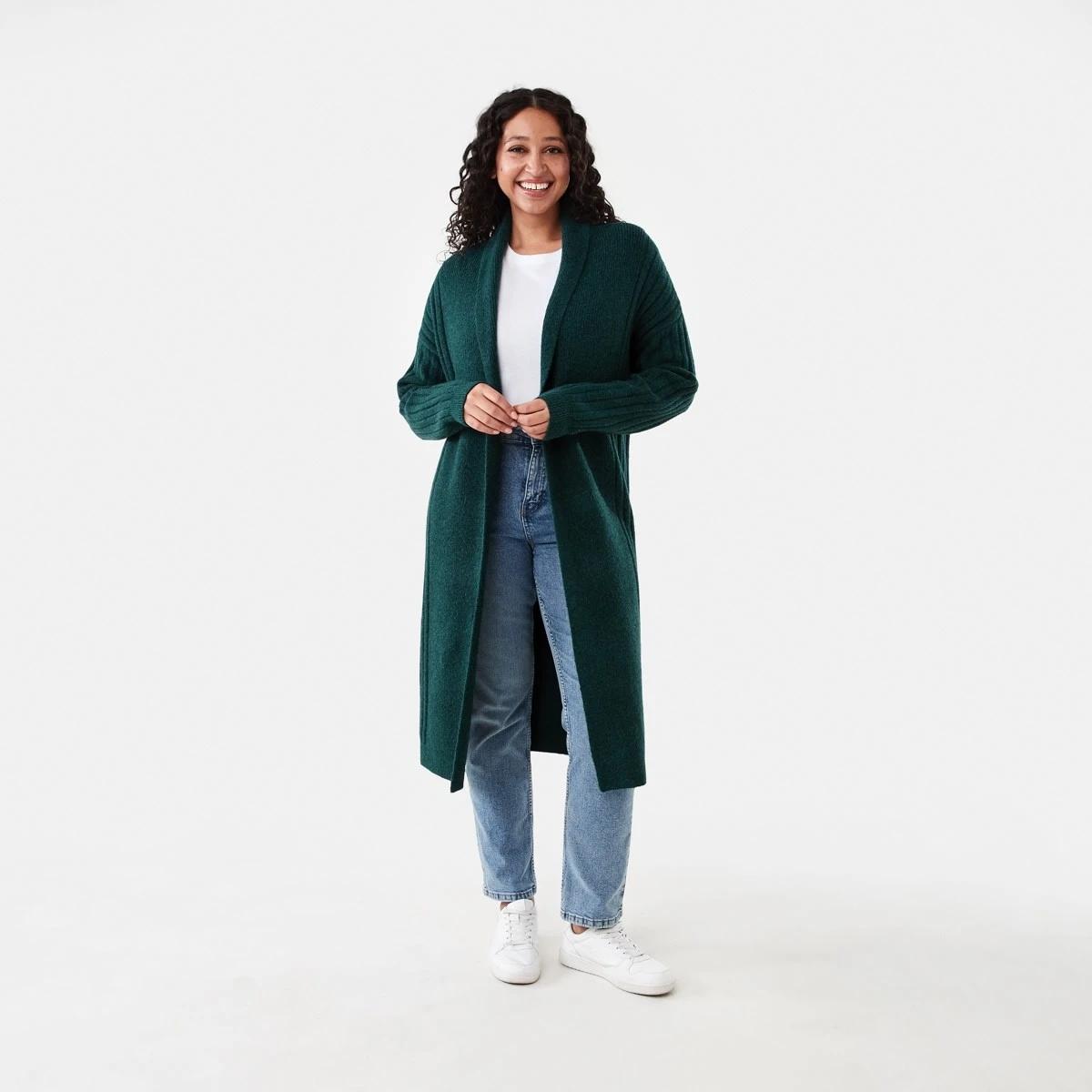 1 Longline Rib Cardigan Green Marl, 1 of 6
