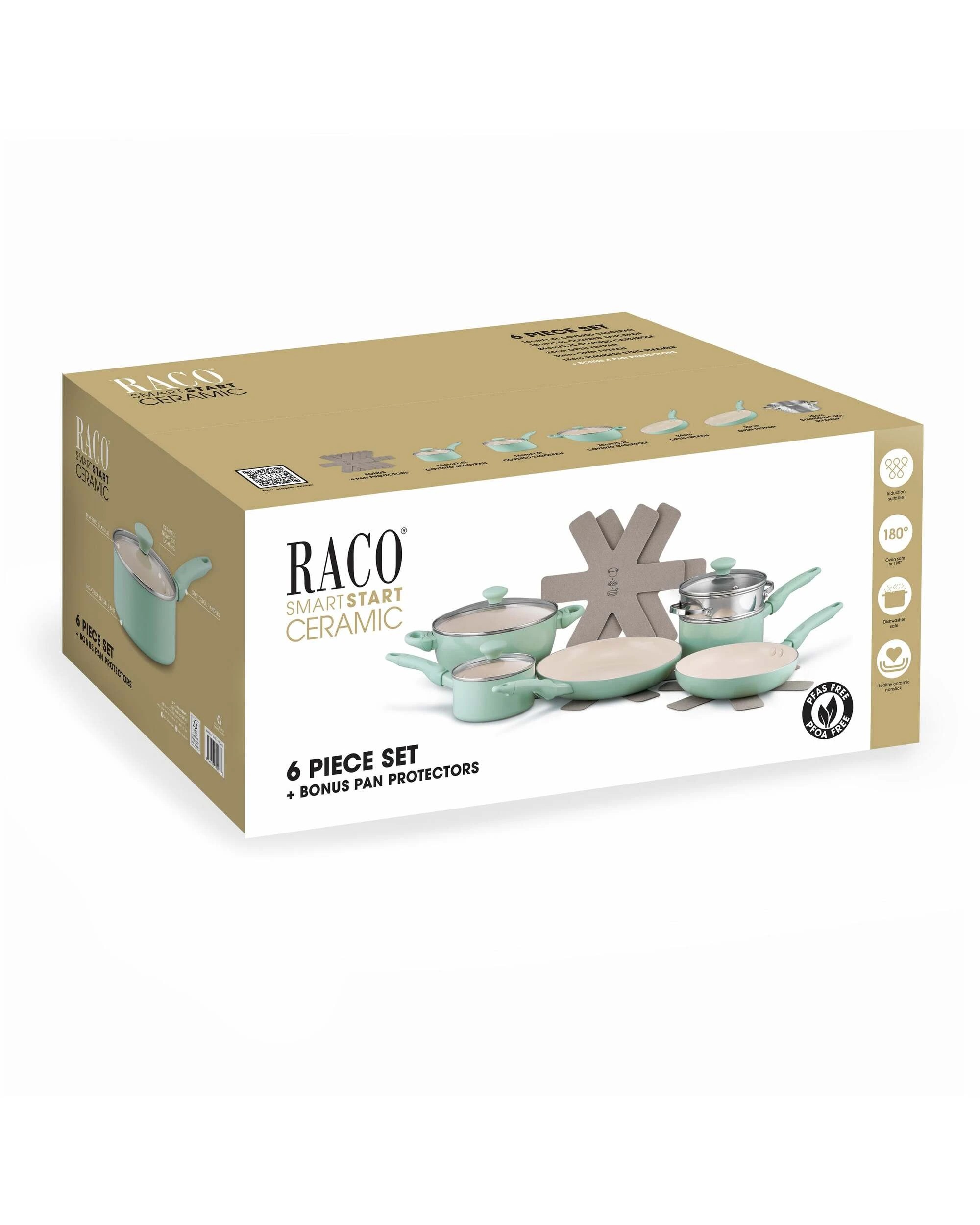 2 RACO SmartStart Ceramic Nonstick Induction 6 Piece Cookware Set With Pan Protectors Lichen - Green, 2 of 2