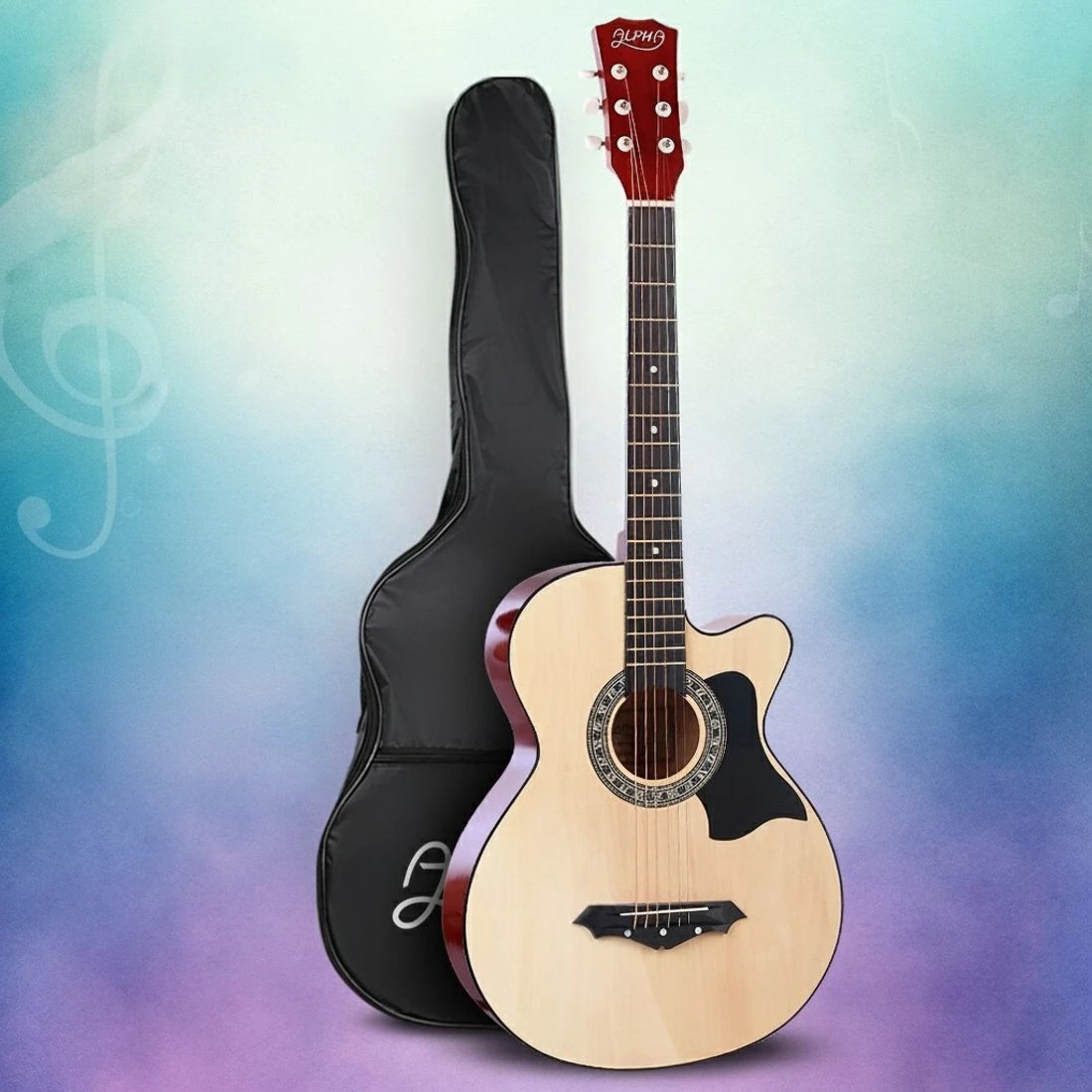 7 Alpha 38 Inch Acoustic Guitar Wooden Body Steel String Full Size Cutaway Wood - Natural, 7 of 7