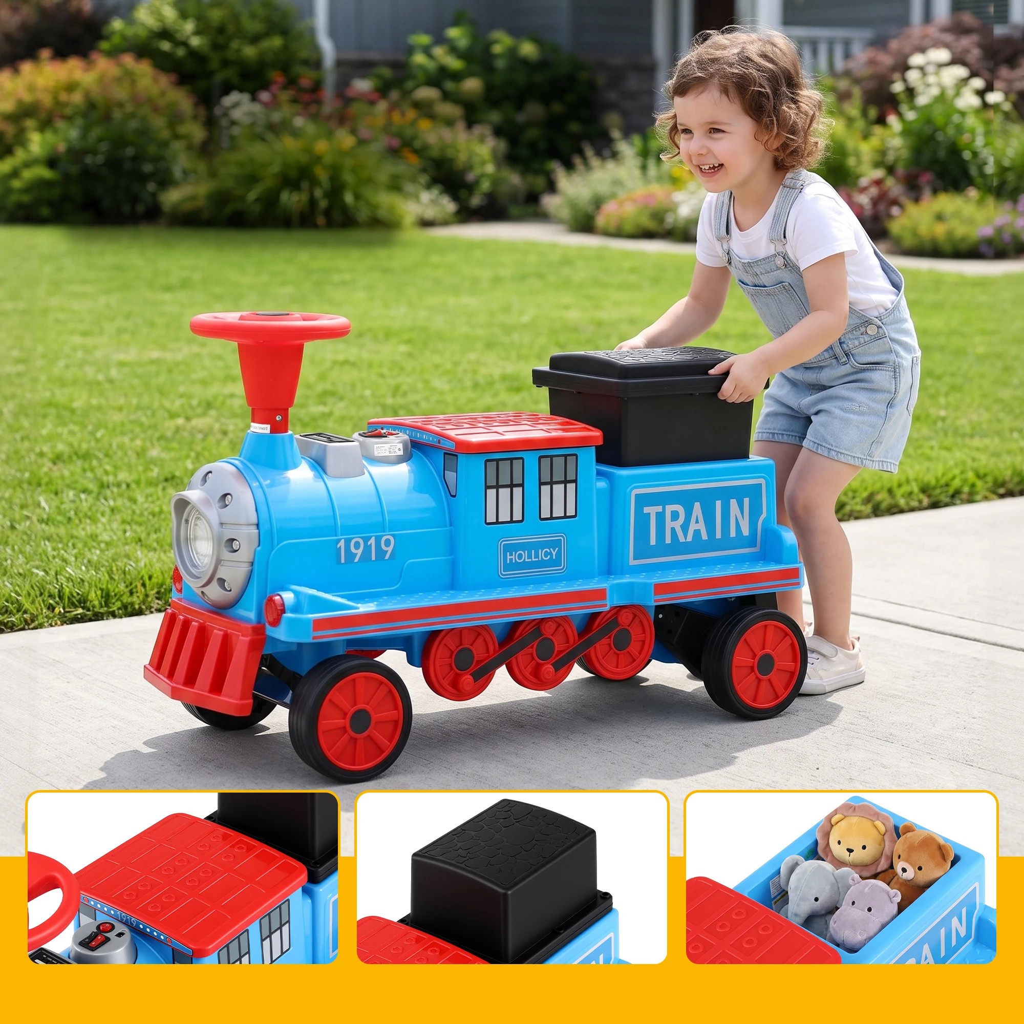 7 Rigo Kids Ride on Car Train 12V Electric Toy 2-Seater Storage 87cm - Blue, 7 of 10