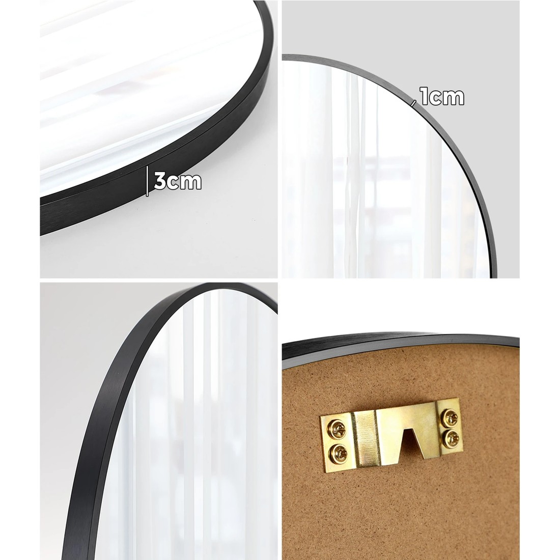 4 Oikiture Wall Mirrors Round Makeup Mirror Vanity Home Decor 50cm Bedroom
 - Black, 4 of 9