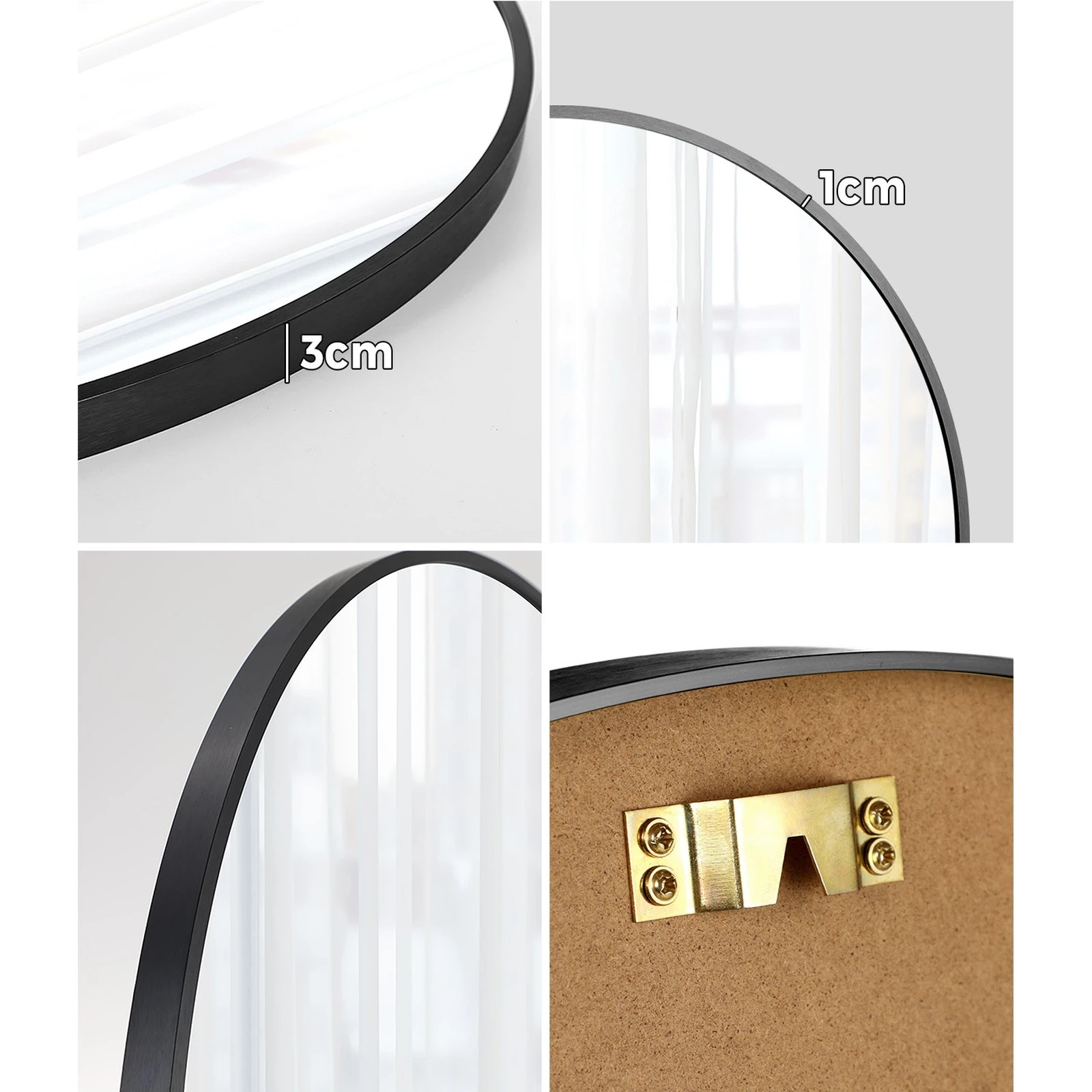 4 Oikiture Wall Mirrors Round Makeup Mirror Vanity Home Decor 50cm Bedroom
 - Black, 4 of 9