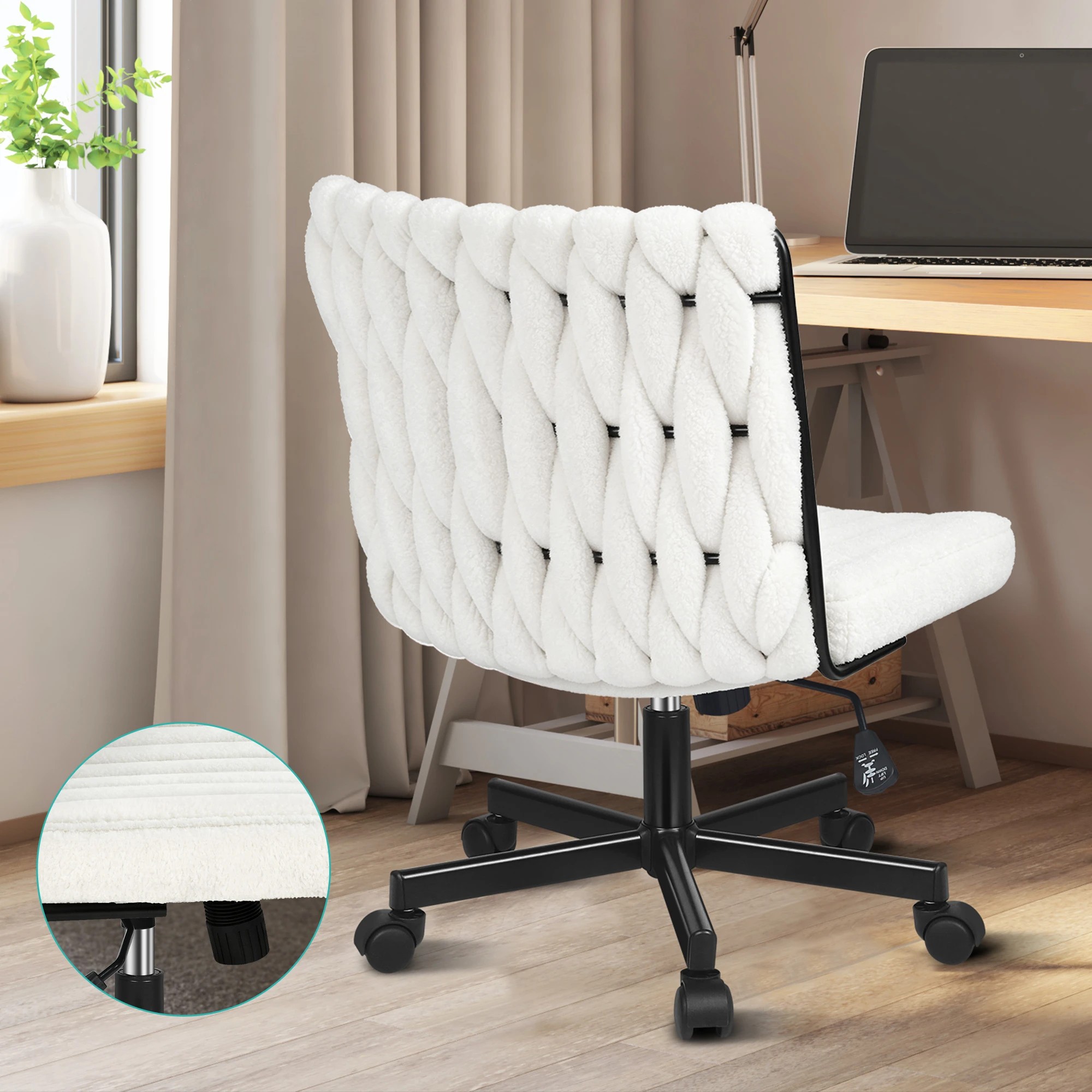 9 Alfordson Armless Office Desk Chair Mid Back Wide Seat w/ Wheels Boucle - White, 9 of 10