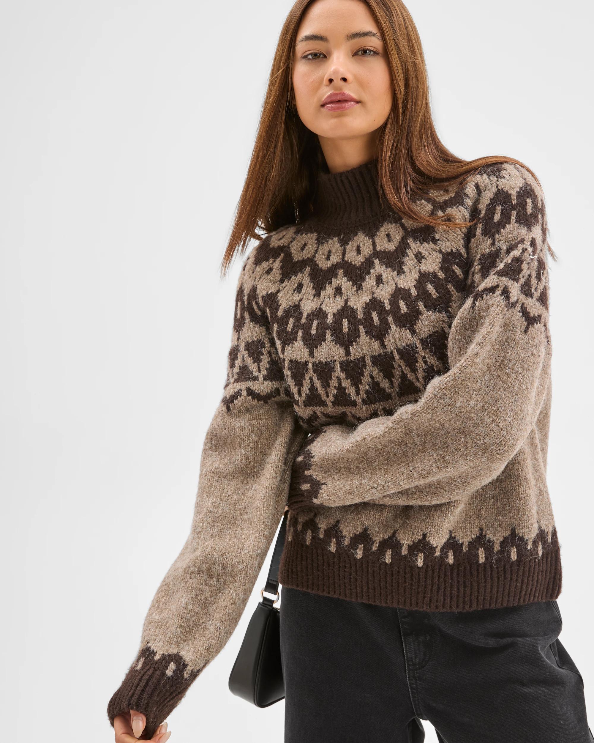 1 Lily Loves Fairisle High Neck Jumper TRUFFLE, 1 of 5