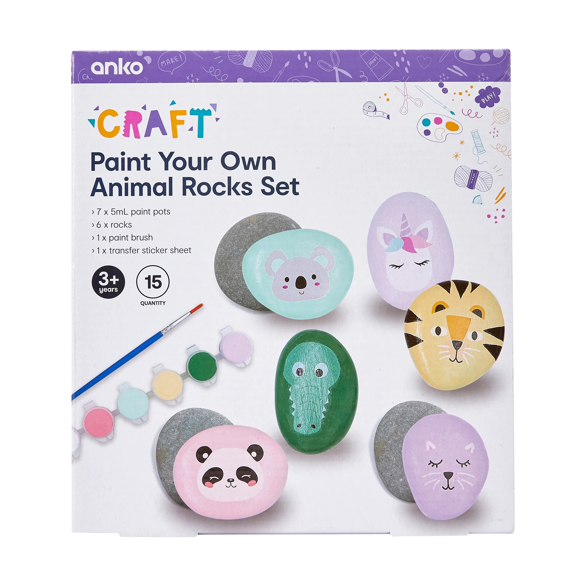 1 15 Piece Paint Your Own Animal Rocks Set, 1 of 9