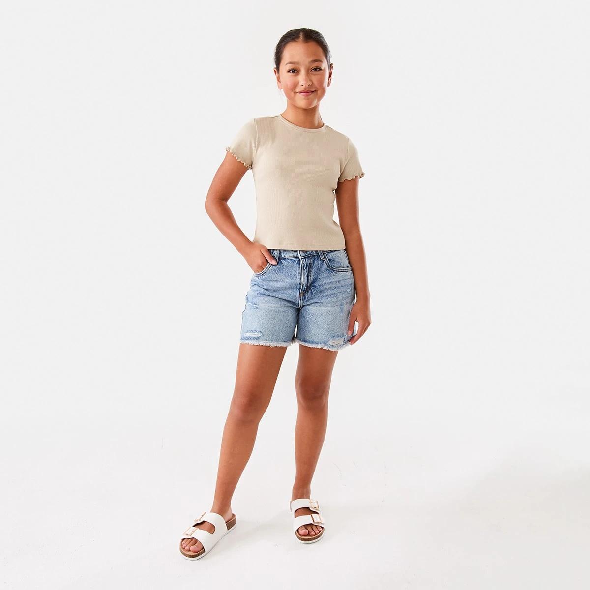 6 Short Sleeve Rib Top Bone Beige, 6 of 9