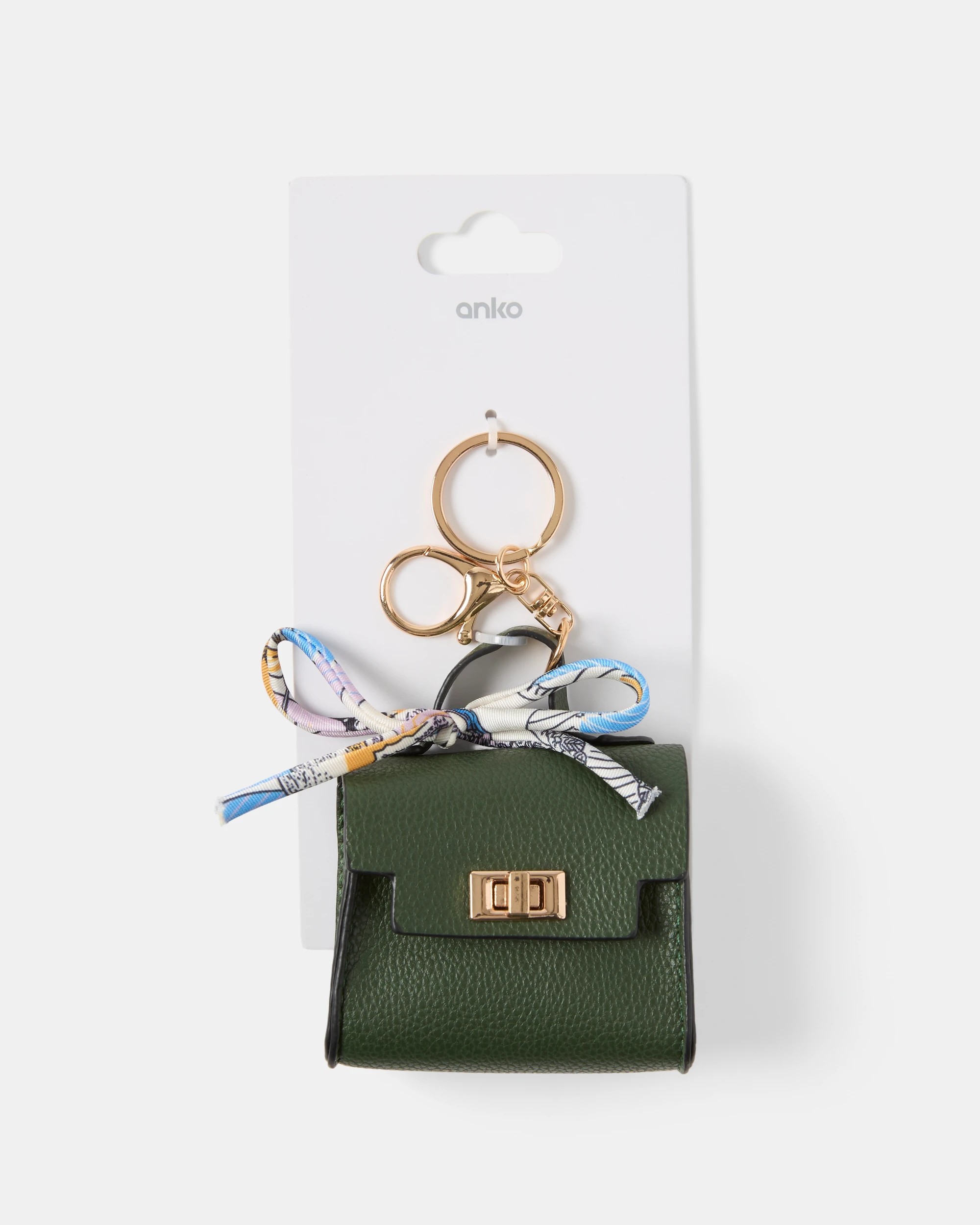 3 Bag Charm Keyring - Green and Gold Tone, 3 of 3