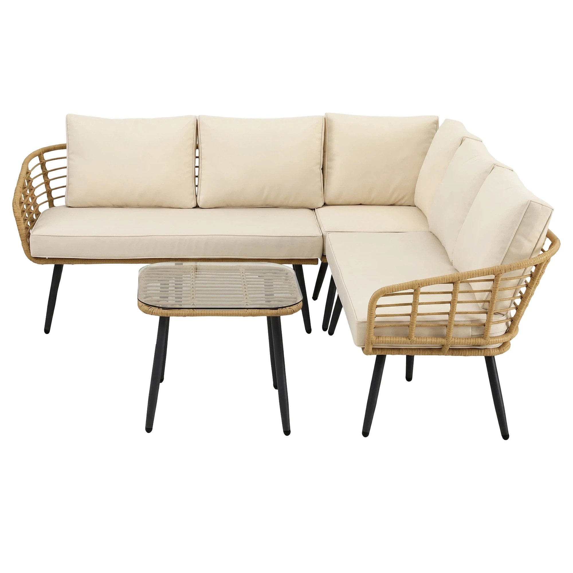4 Gardeon 4-Piece Modular Outdoor Sofa Set with Cushions 5 Seater Rattan Garden Patio Furniture Table and Chair - Beige, 4 of 7