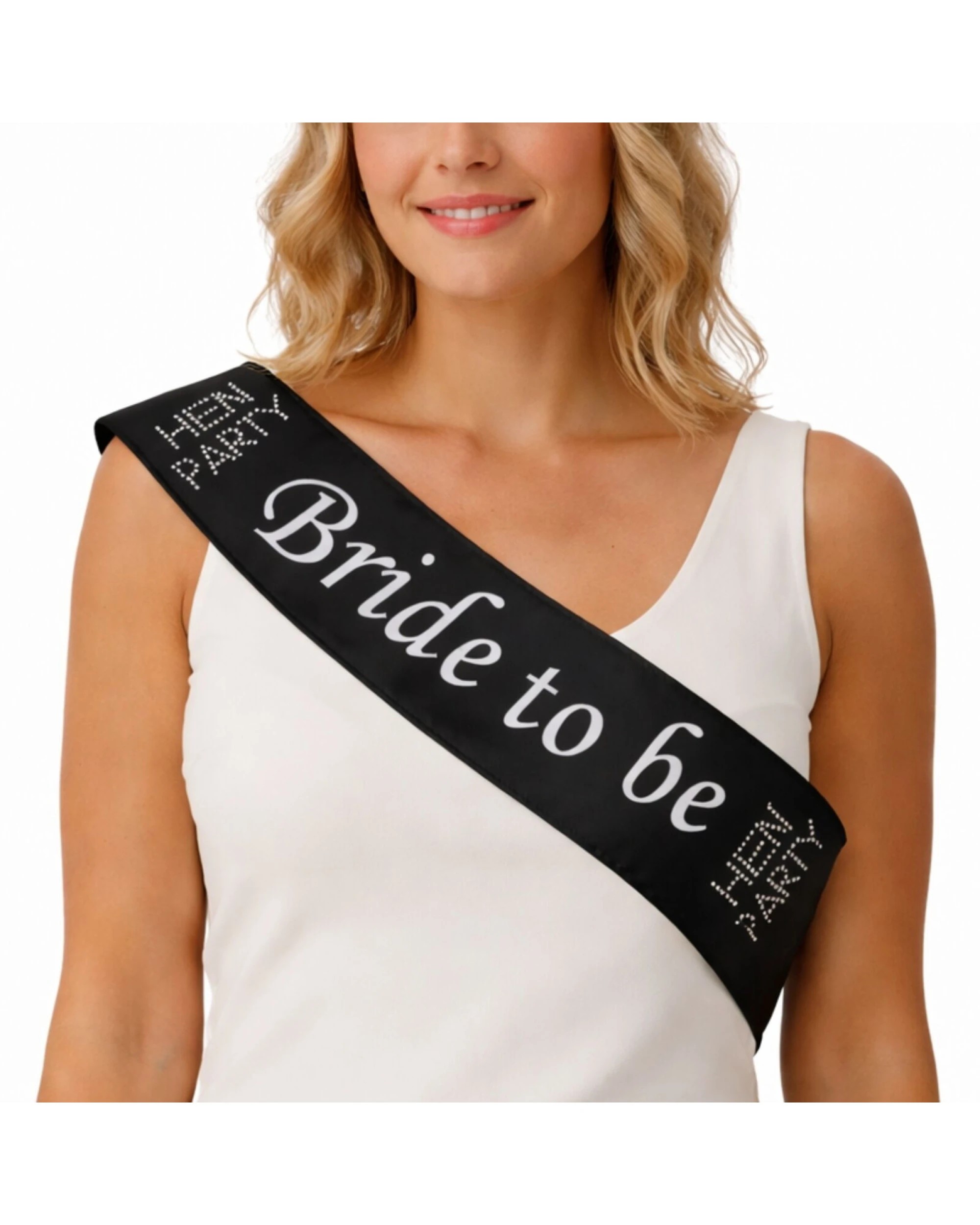 1 BR Costumes Bridal Satin Sash for Hens Night Party - One Size - Black, 1 of 2