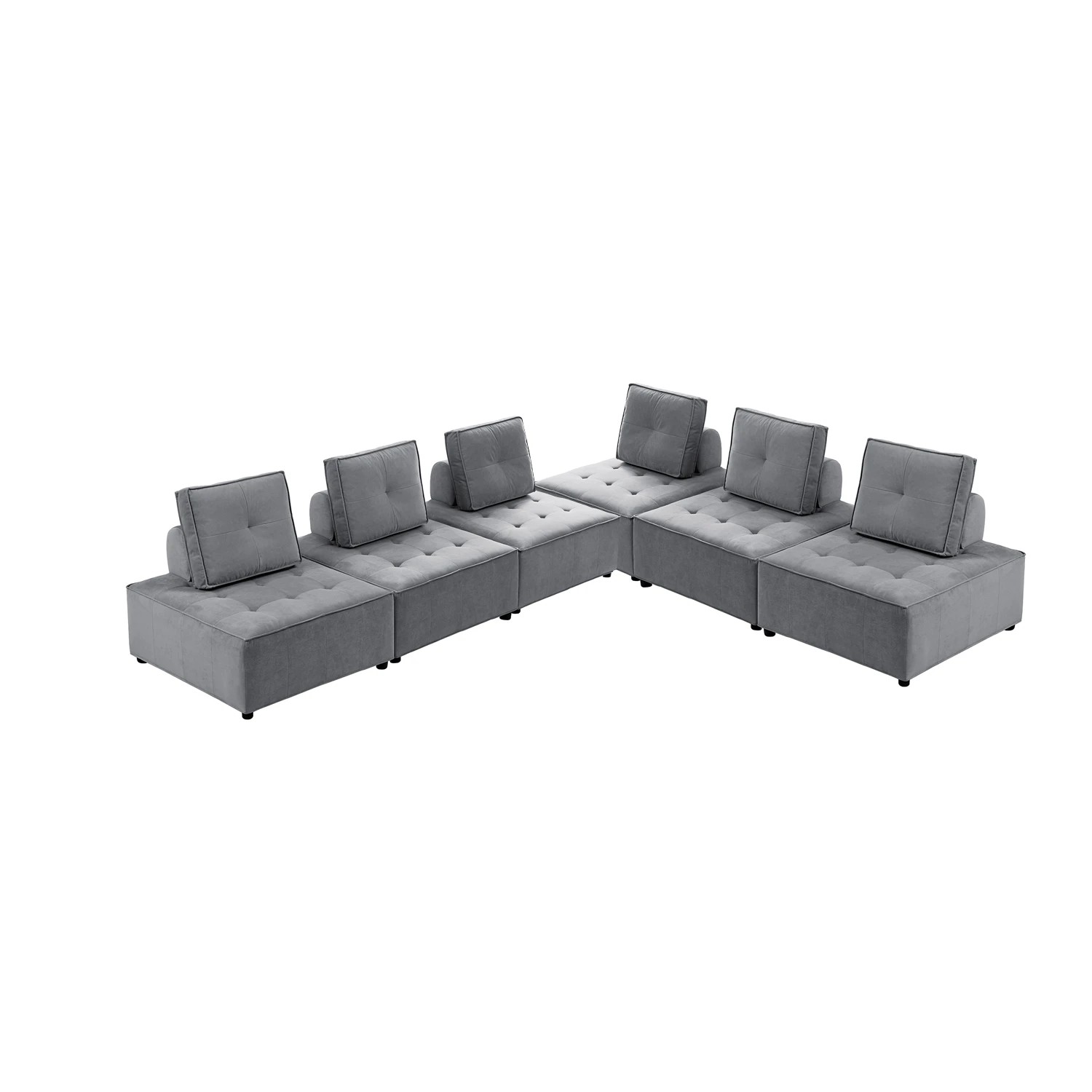2 Foret 6pc Armless Seat Modular Extension Ottoman Couch Velvet Sofa Light Grey, 2 of 9