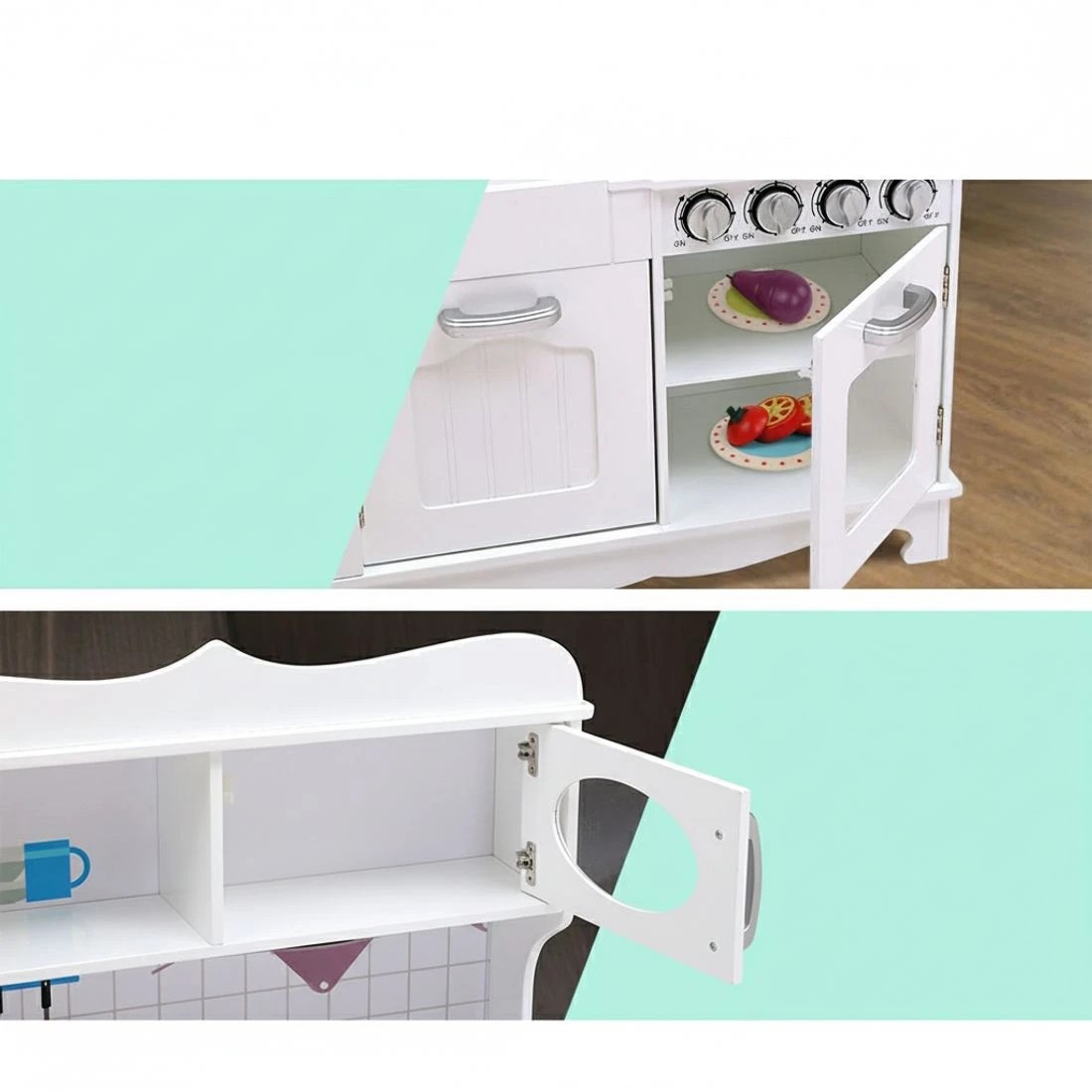 3 Keezi Kids Kitchen Play Set en Pretend Toys Cooking Children Storage - White, 3 of 6