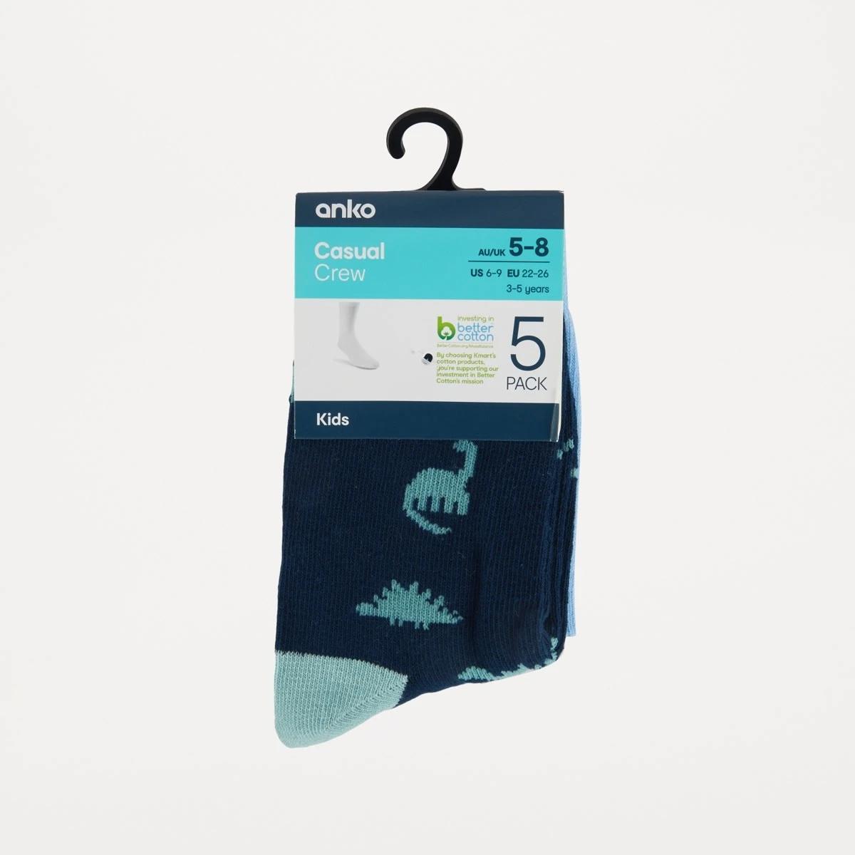 3 5 Pack Crew Socks Multi Dino, 3 of 3