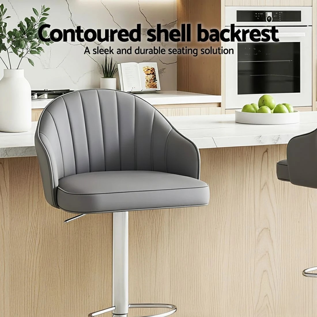 5 Artiss 4x Bar Stools Kitchen Swivel Gas Lift Counter Chair Shell Leather - Grey, 5 of 6