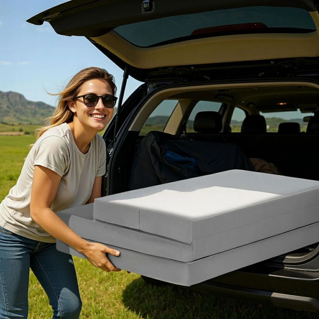 4 Giselle Foldable Mattress Folding Sofa Bed 4-fold Sleeping Camping Cushion Mat - Single Bed - Grey, 4 of 6