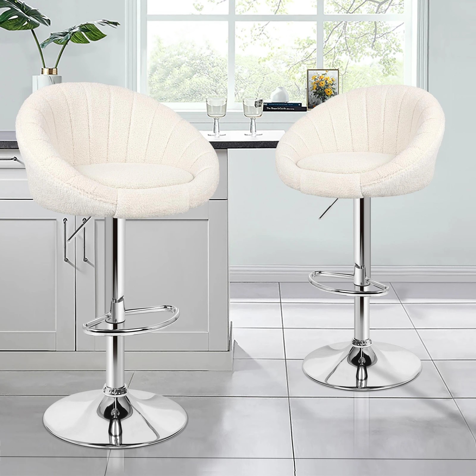 3 Alfordson 4x Bar Stools Gas Lift Sherpa Bar Chairs Kitchen Swivel - Beige, 3 of 10