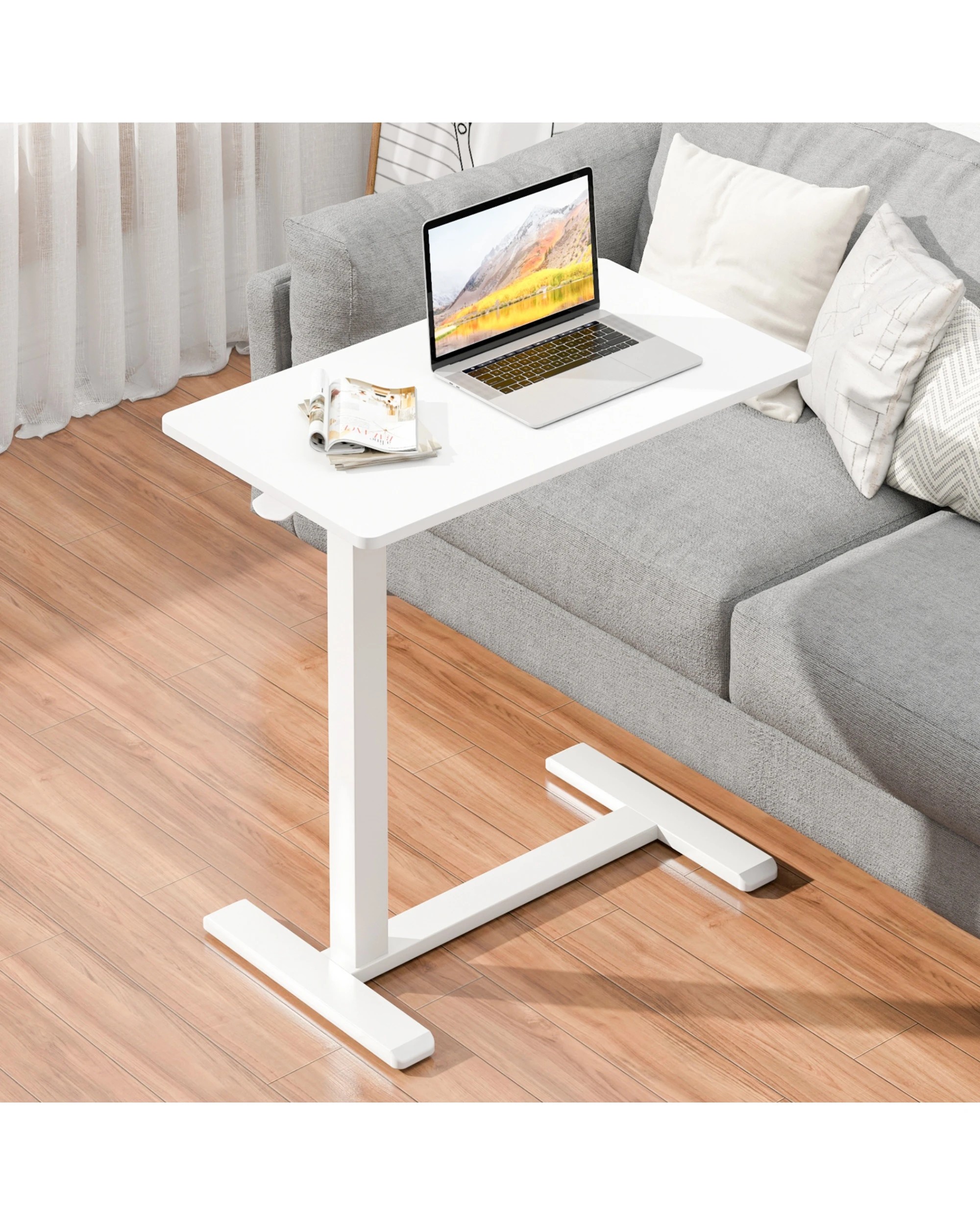 4 Advwin Mobile Standing Desk Pneumatic Height Adjustable Laptop Desk 70cm - White, 4 of 8