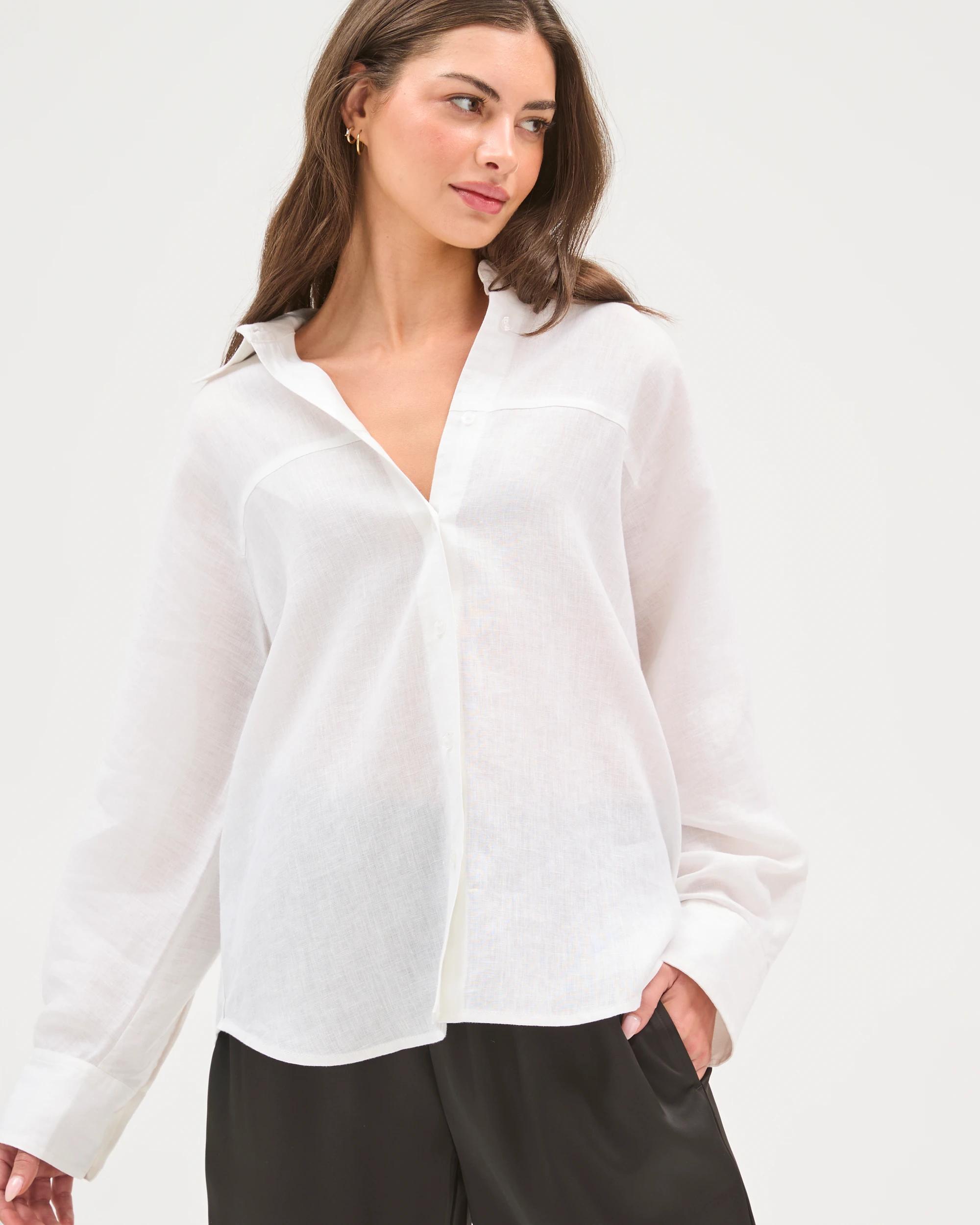 4 Target Petites European Linen Seamed Shirt WHITE, 4 of 7