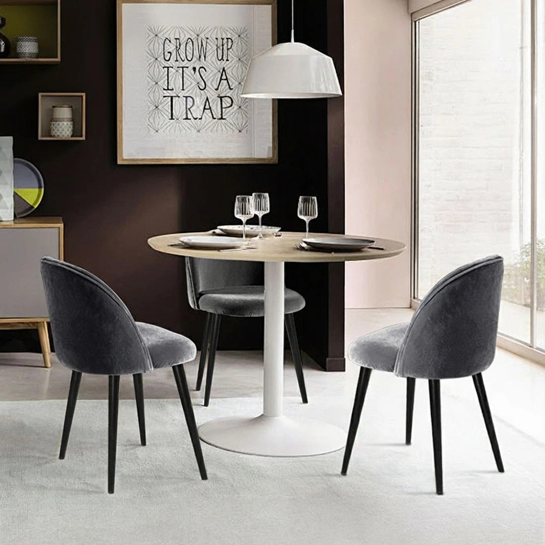 6 Artiss Dining Chairs Set of 4 Velvet Solid Curved Dark - Black, 6 of 6