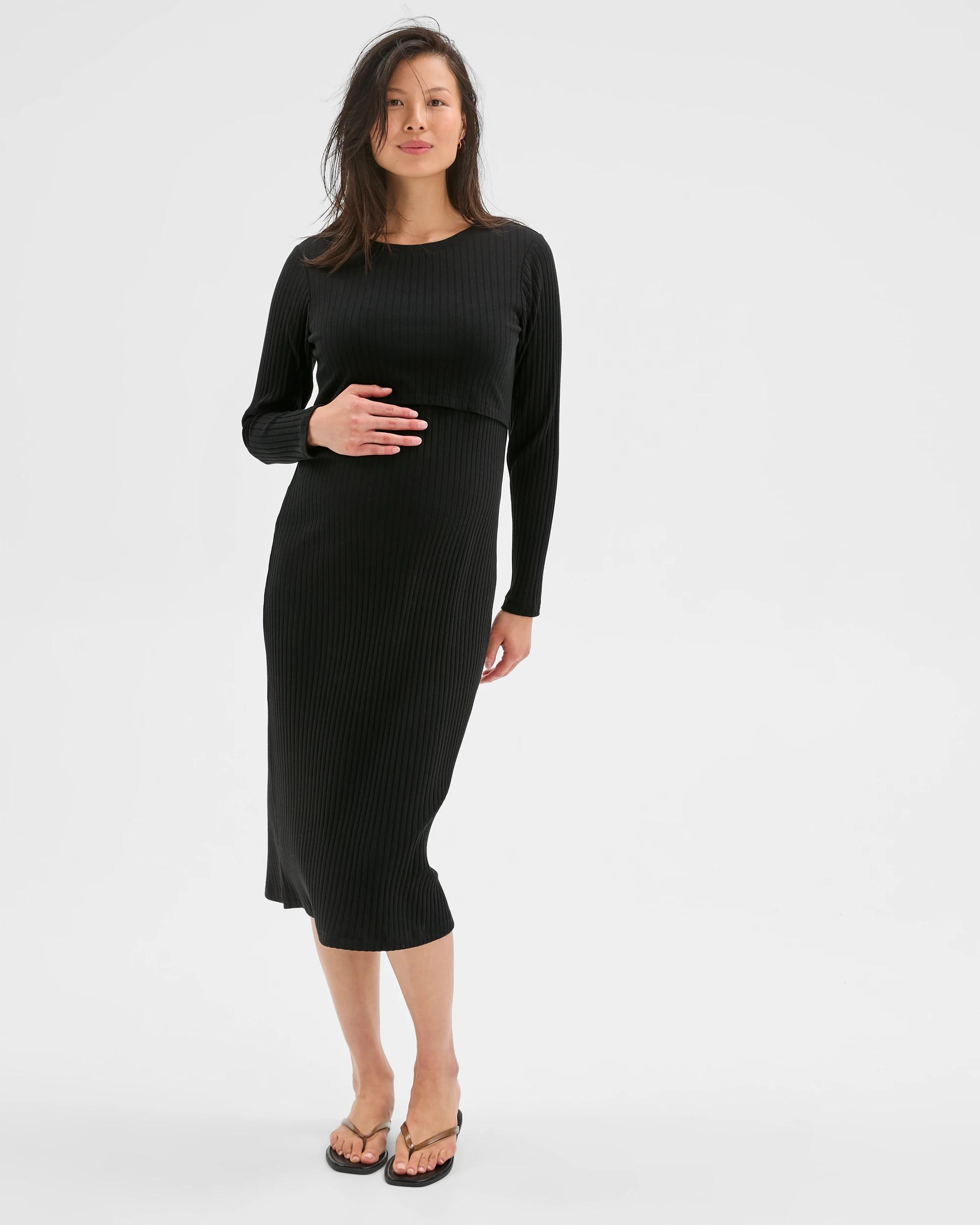 2 Target Maternity Maternity Australian Cotton Blend Long Sleeve Rib Knit Dress BLACK, 2 of 9