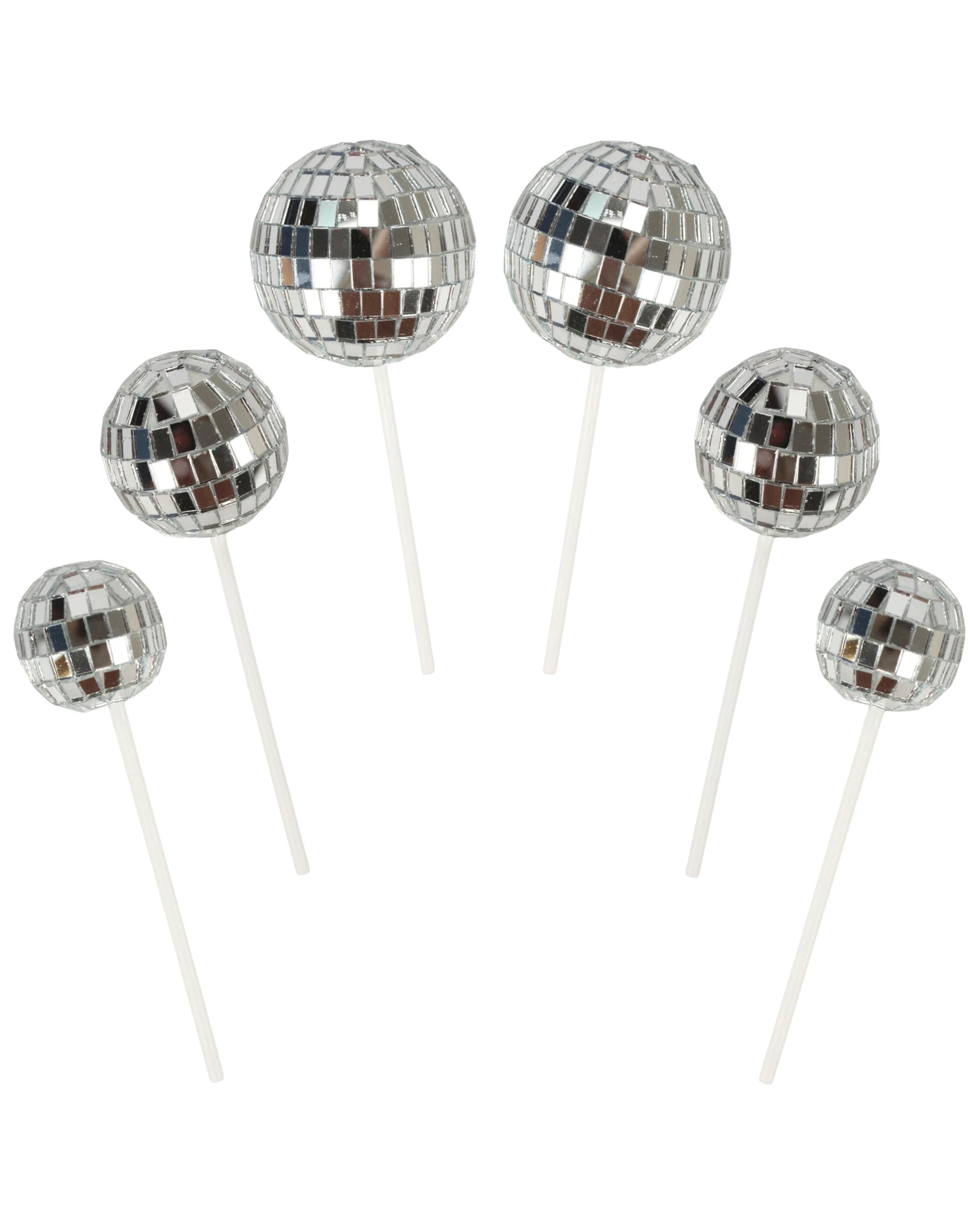 1 Artwrap Disco Mirror Ball Cake Toppers Pack of 6 - Silver, 1 of 5