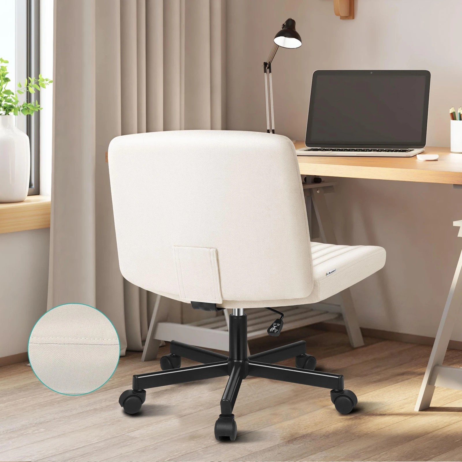 6 Alfordson Office Desk Chair Computer Armless Wide Seat Mid Back Fabric - Beige, 6 of 9