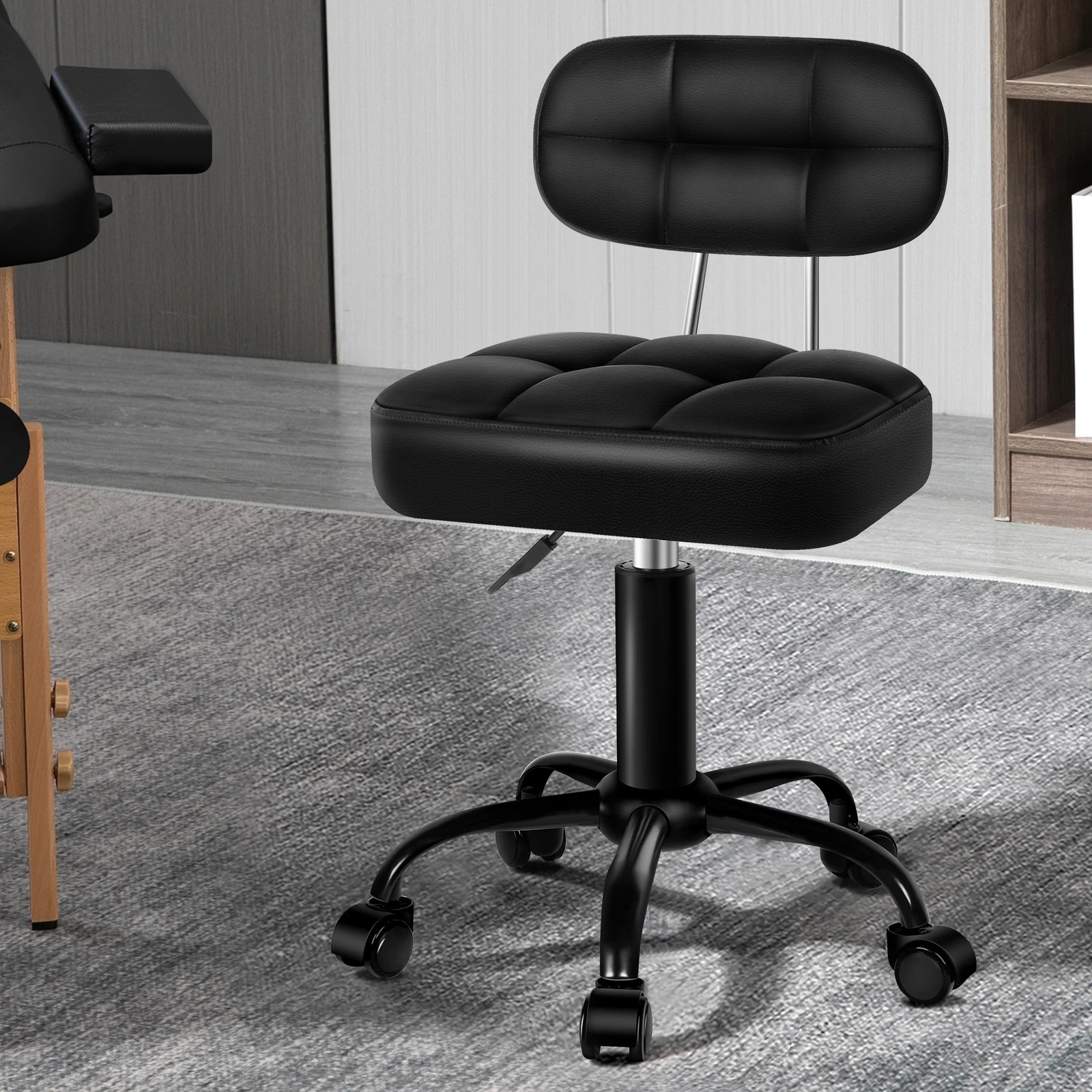 2 Alfordson 2x Salon Stool Backrest Swivel Barber Hair Dress Chair Tufan - All Black, 2 of 10
