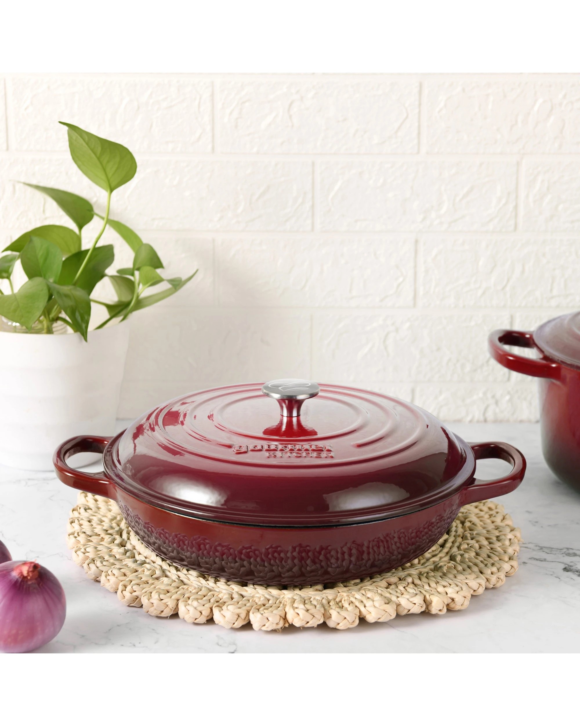 7 Gourmet Kitchen Enamelled Cast Iron Shallow Casserole 30cm - Black Cherry Red, 7 of 8