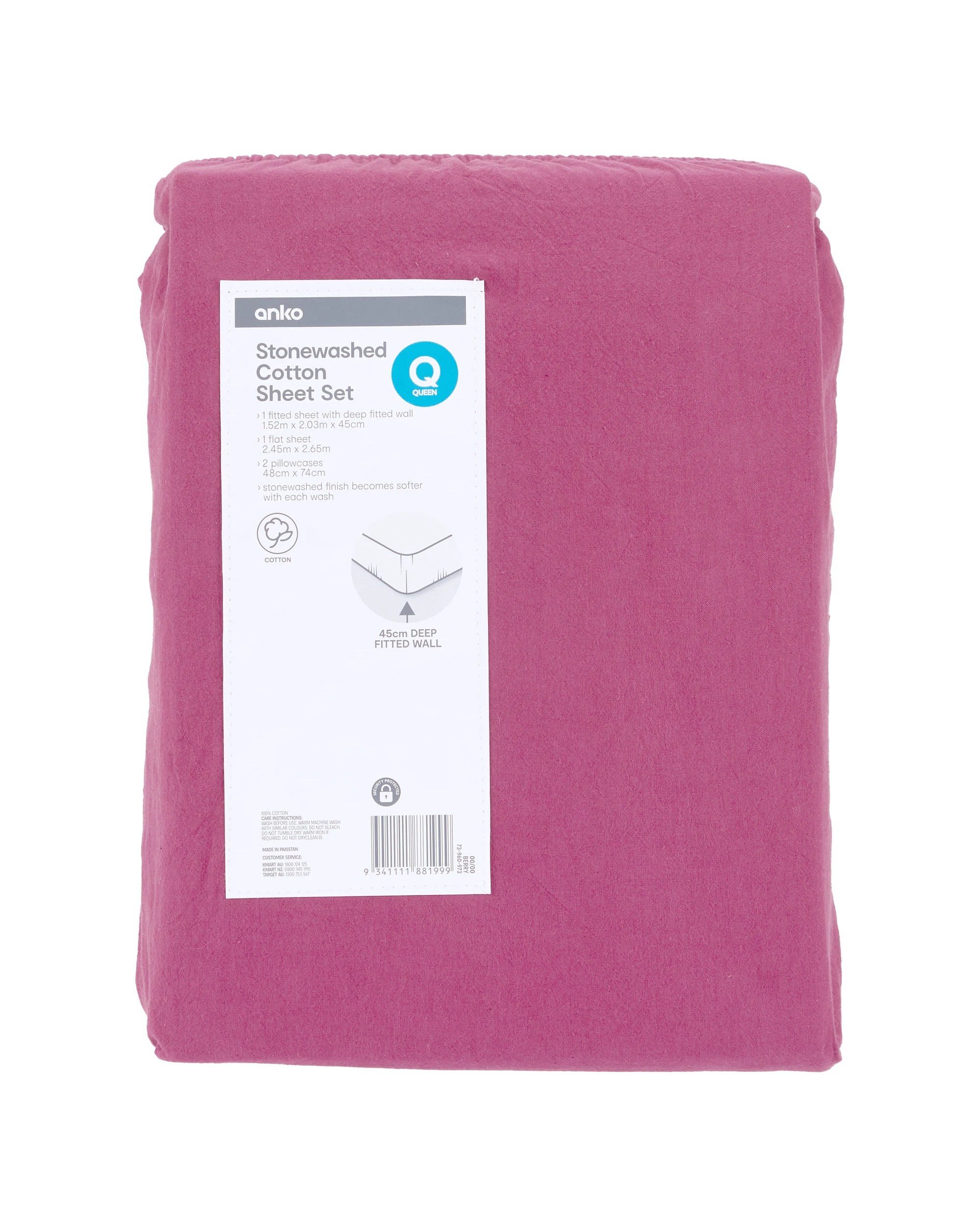 5 Stonewashed Cotton Sheet Set - Queen Bed, Berry, 5 of 5