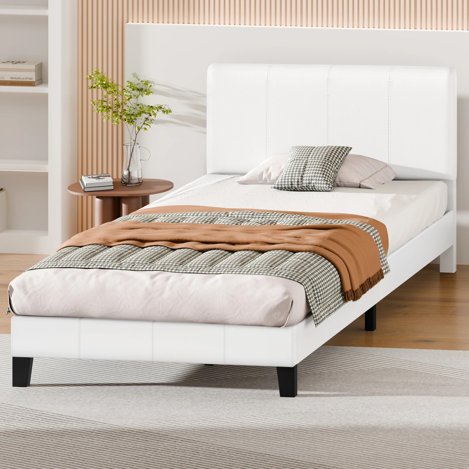 8 Alfordson Bed Frame Single Size Mattress Base Platform Leather Linus - White, 8 of 9