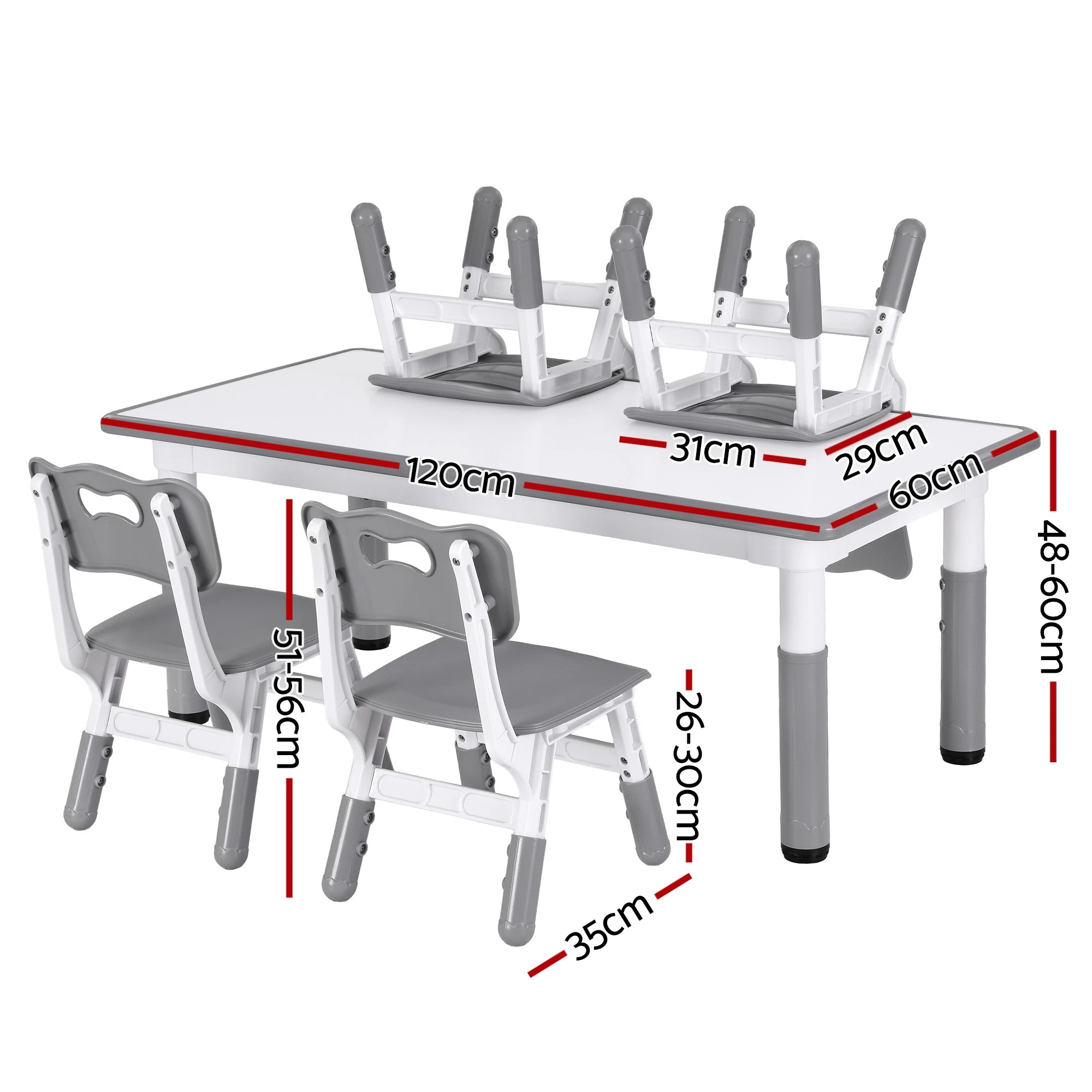 2 Keezi Kids Table and 4 Chairs Set Height Adjustable Toddler Activity Table Graffiti Top - Multi, 2 of 9