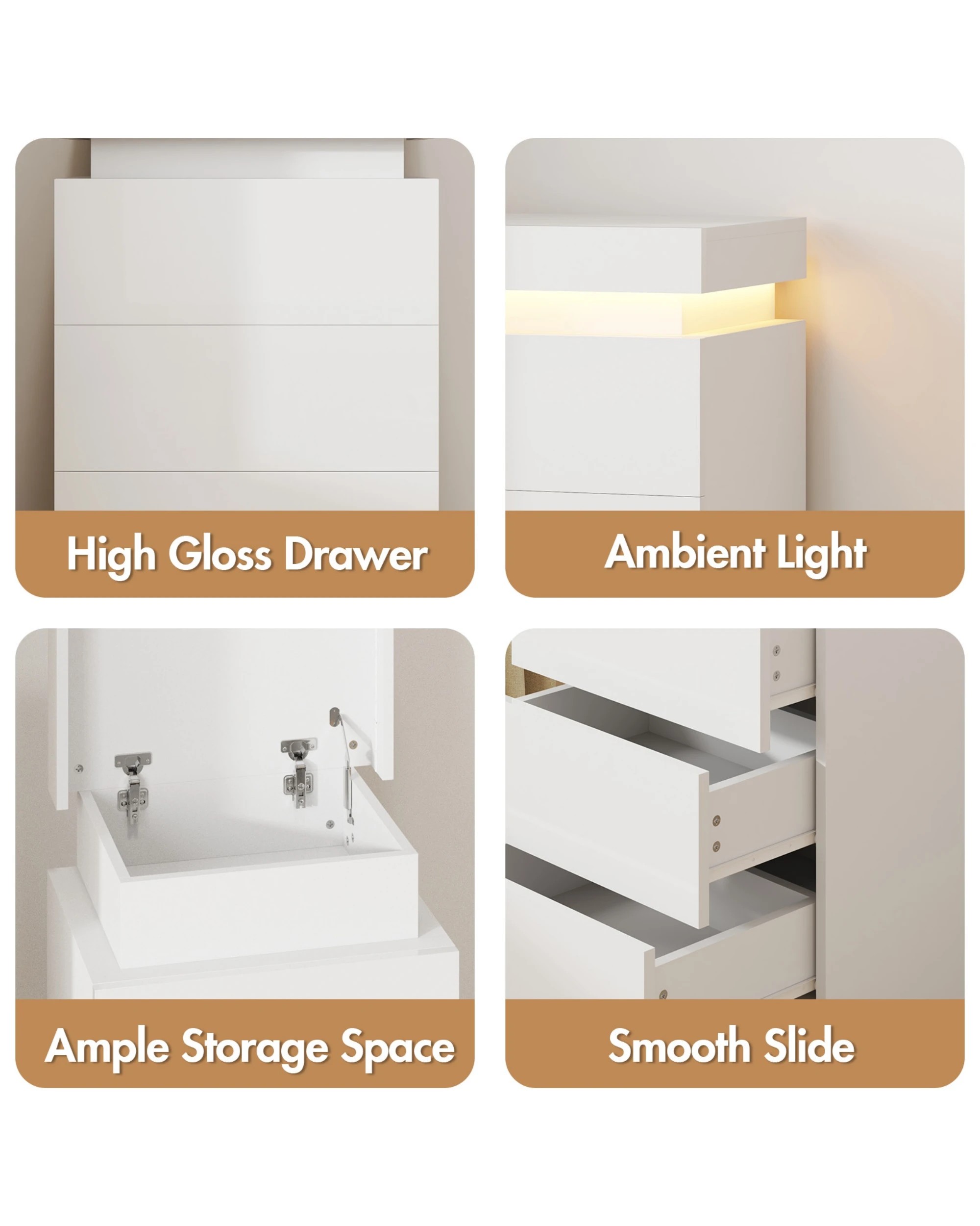 9 Advwin Led Nightstand With 3  Drawers And Hidden Storage
 - White, 9 of 9