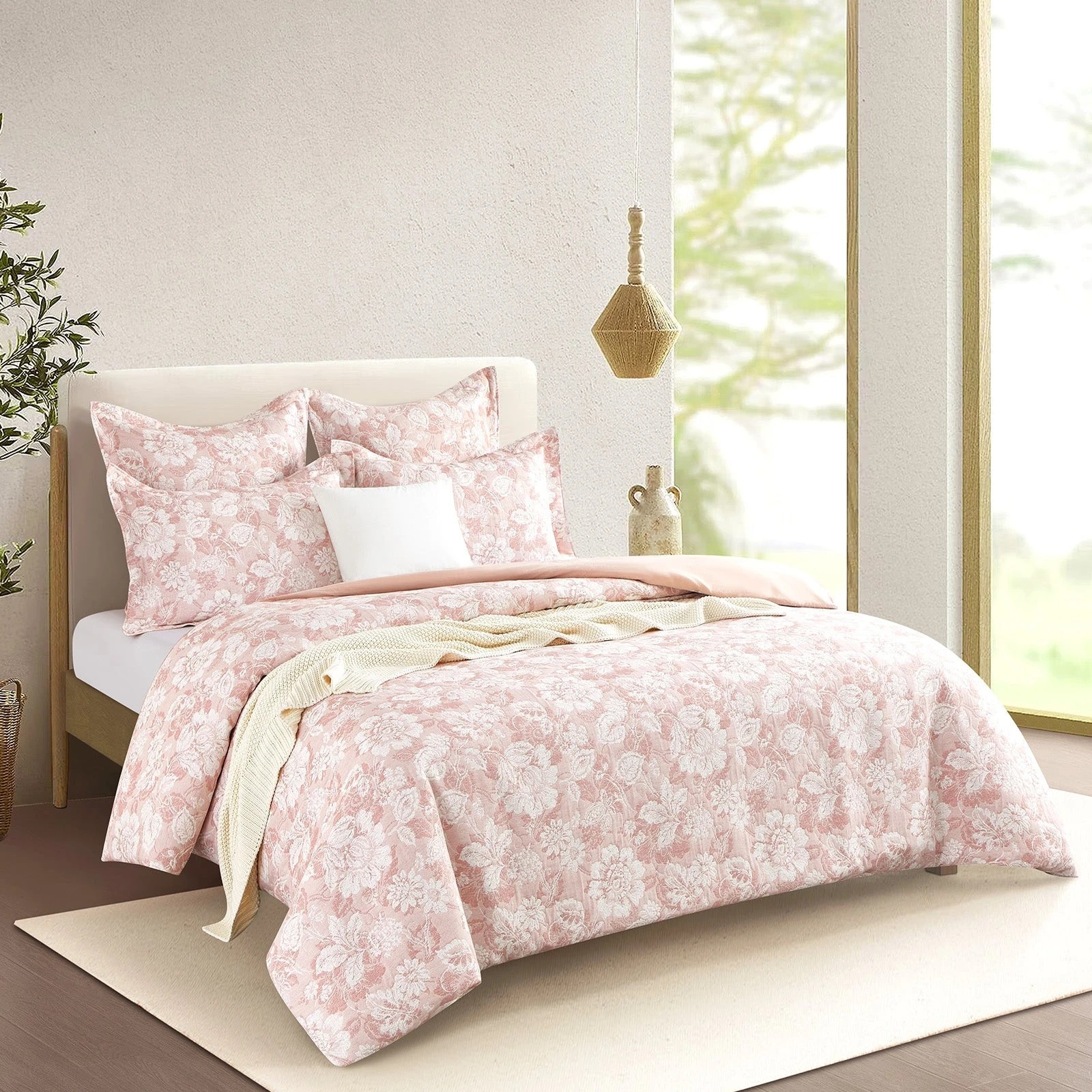 3 Renee Taylor Aura Cotton Blend Jacquard Quilt Cover Set, Blush Floral. - Blue, 3 of 4