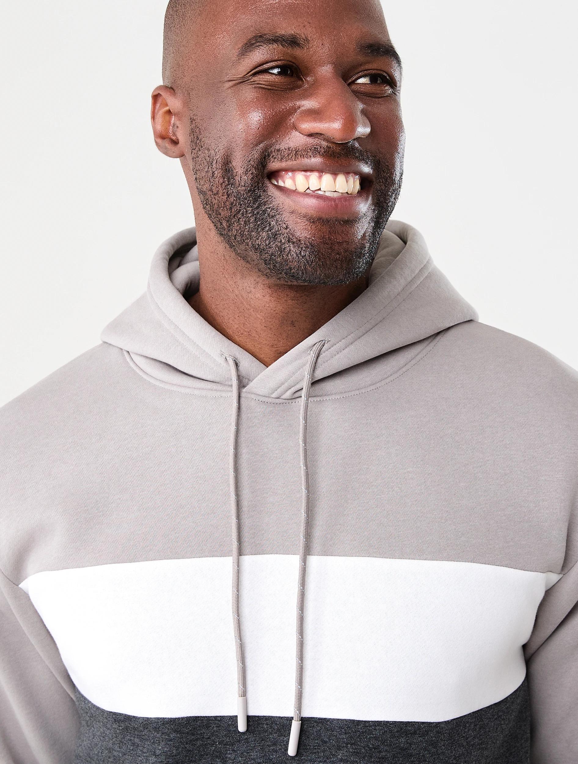 4 Active Mens Colour Block Hoodie Grey/char, 4 of 6