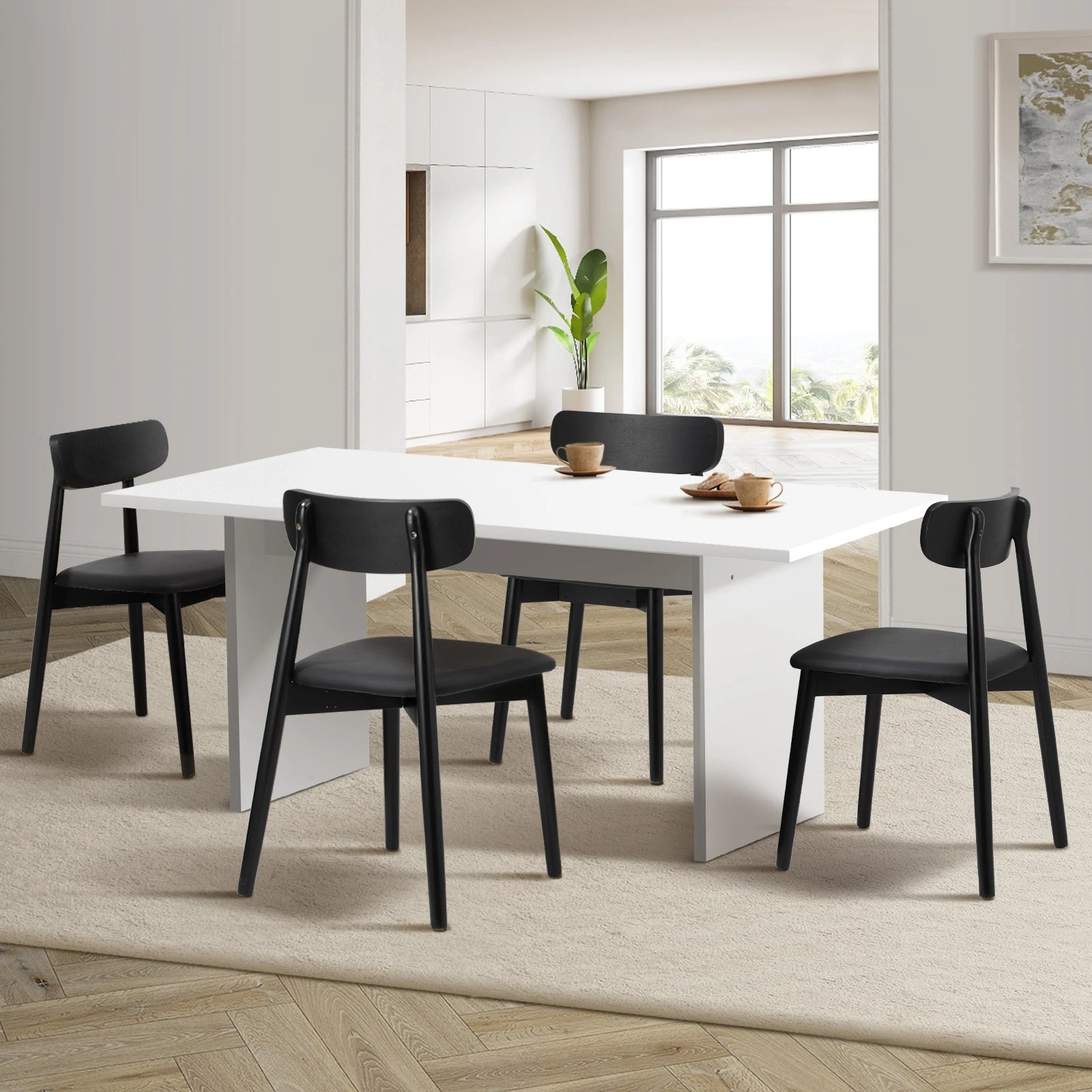 3 Oikiture 4-Seater Dining Table and Chairs Wooden Furniture Set - Black, 3 of 9