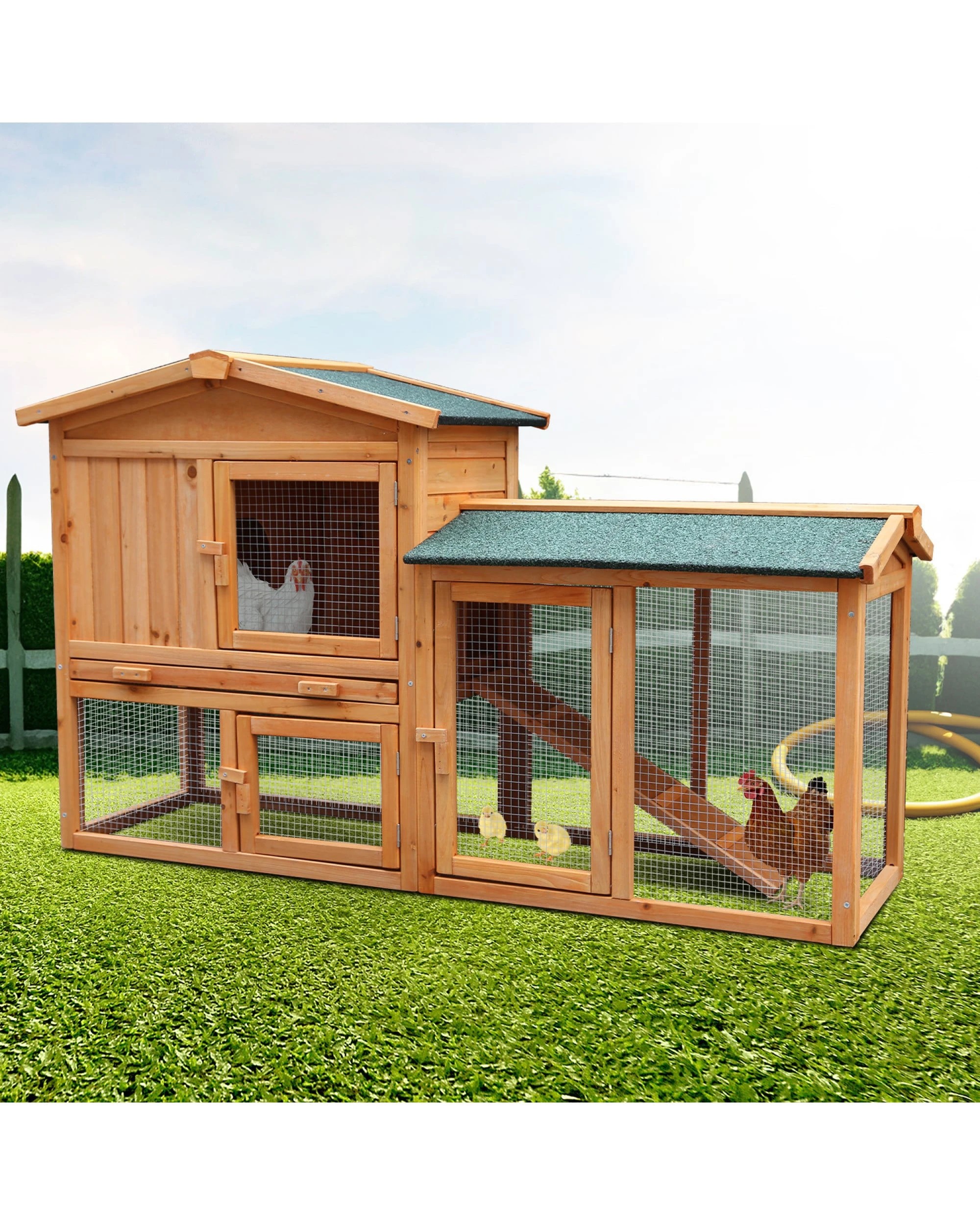 2 Furtastic Large Wooden Chicken Coop and Rabbit Hutch With Ramp - Brown, 2 of 9