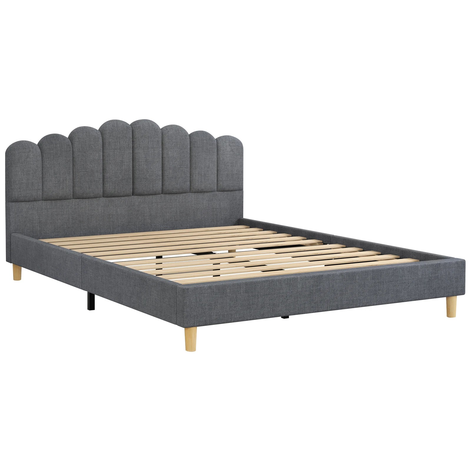 10 Alfordson Bed Frame Double Size Upholstered Platform Base Fabric Tania - Grey, 10 of 10